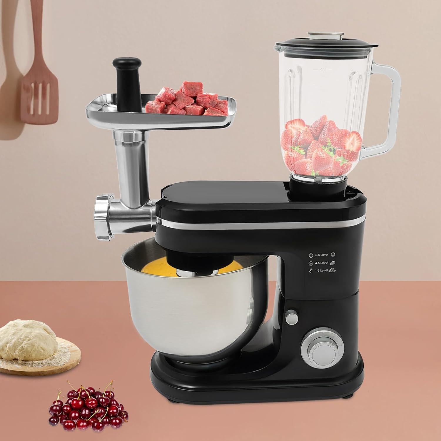 Batidora de pie multifuncional 700W 6.34L 6 velocidades negra