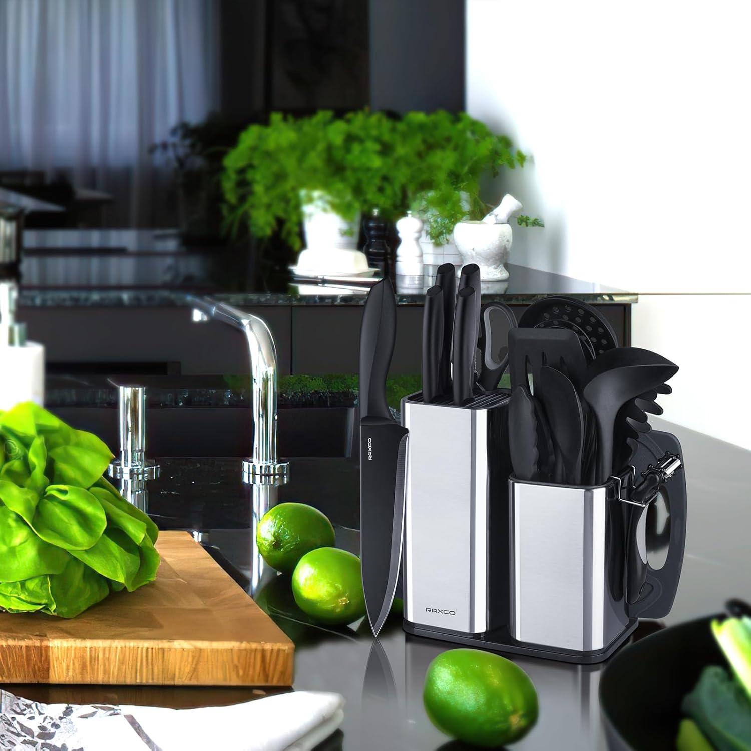 Juego de Utensilios de Cocina RAXCO 18 Piezas con Cuchillos y Soporte