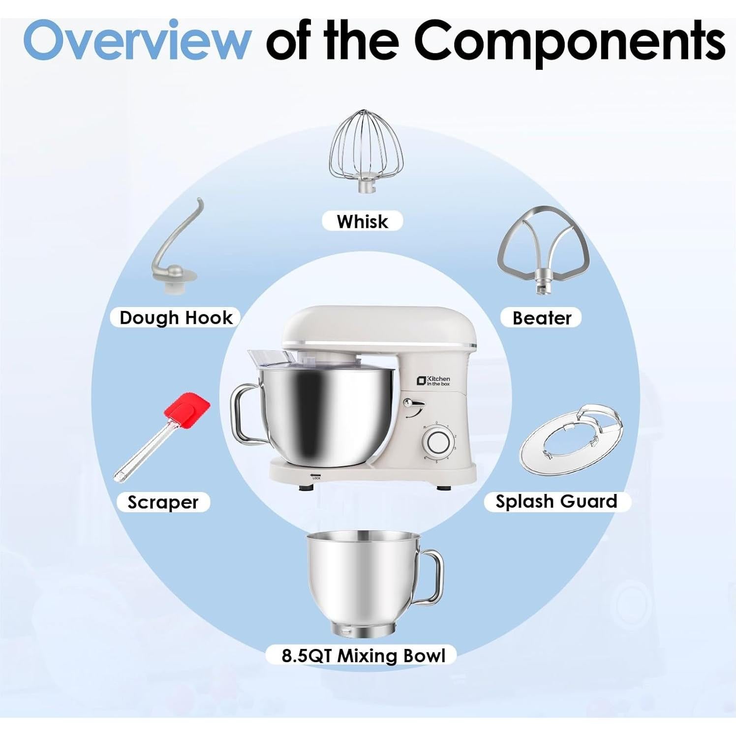 Batidora de pie Kitchen in the box KSM85 8.5L 900W Crema