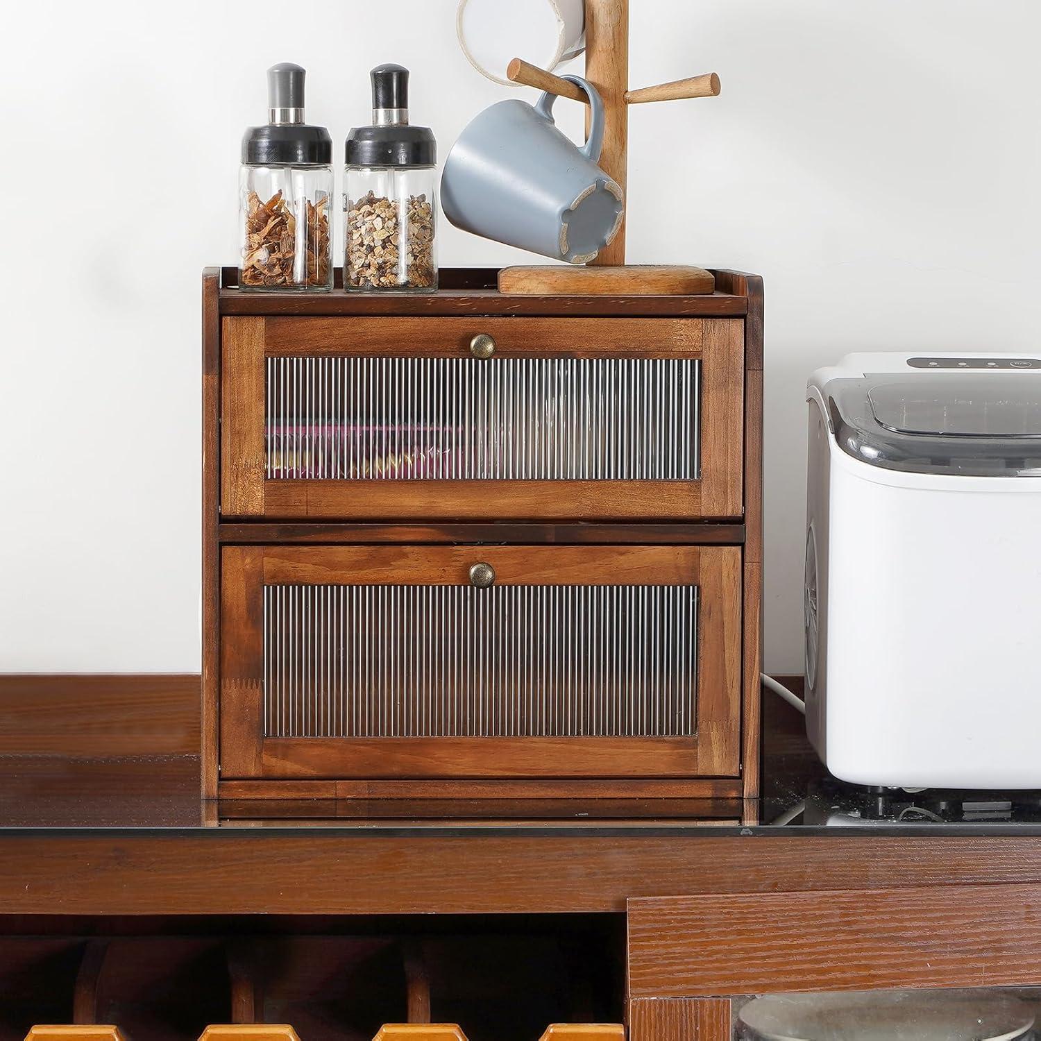 Caja de Pan de Madera Sunhoo 2 Capas 36.6x23.9x34cm Marrón