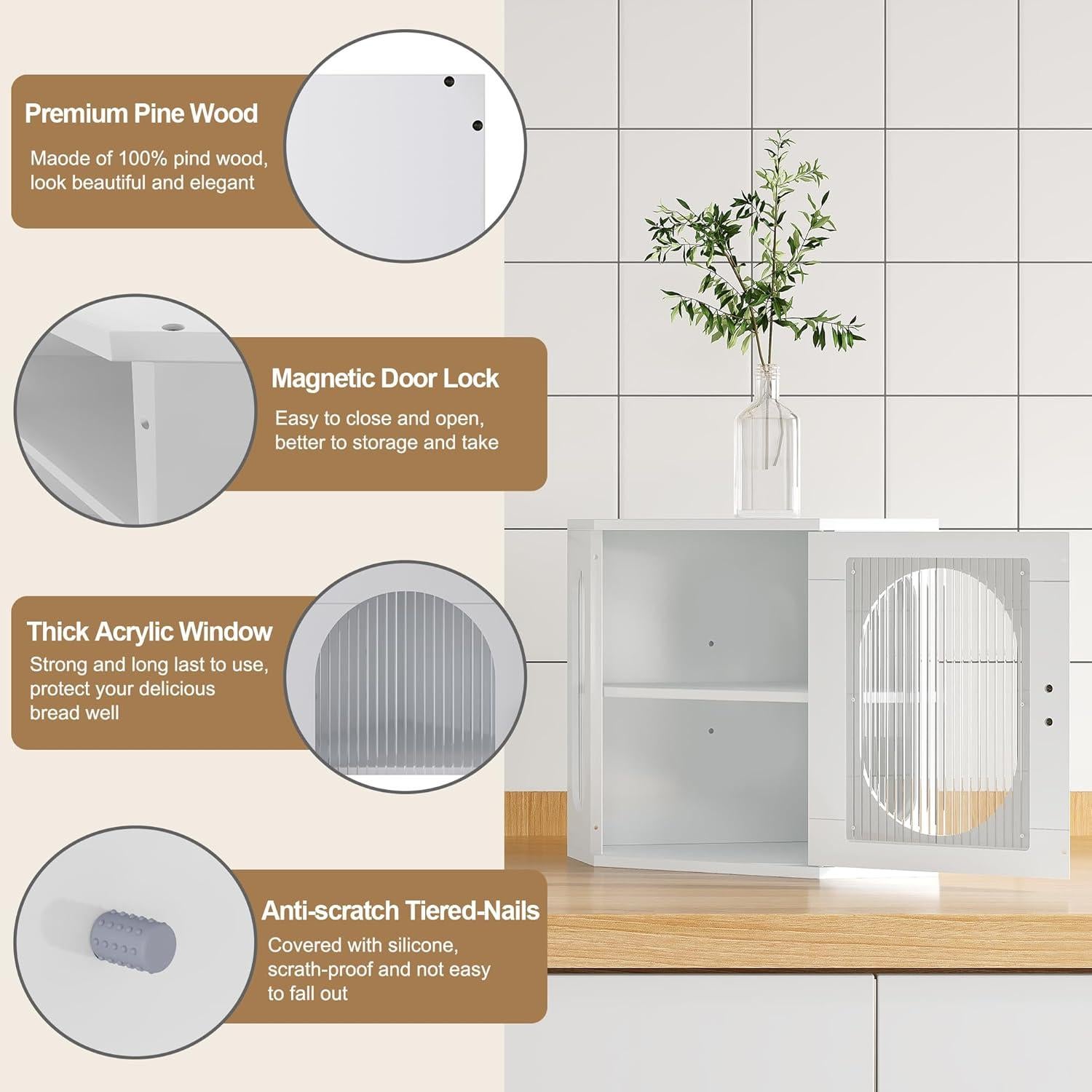 Caja de Pan Esquinera Minton de Madera Ajustable Blanca