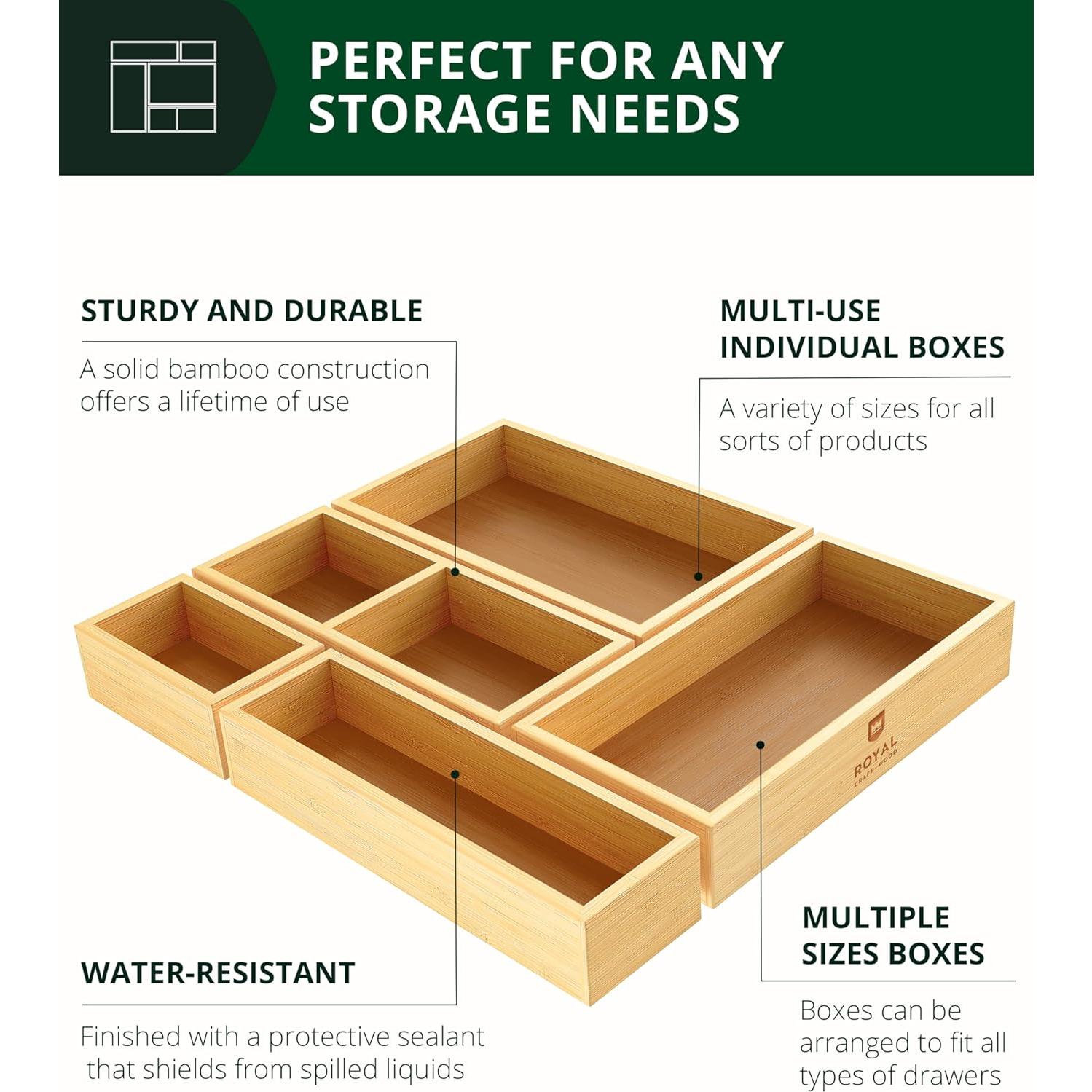 Set de 5 Organizadores de Cajones de Bambú Royal Craft Wood