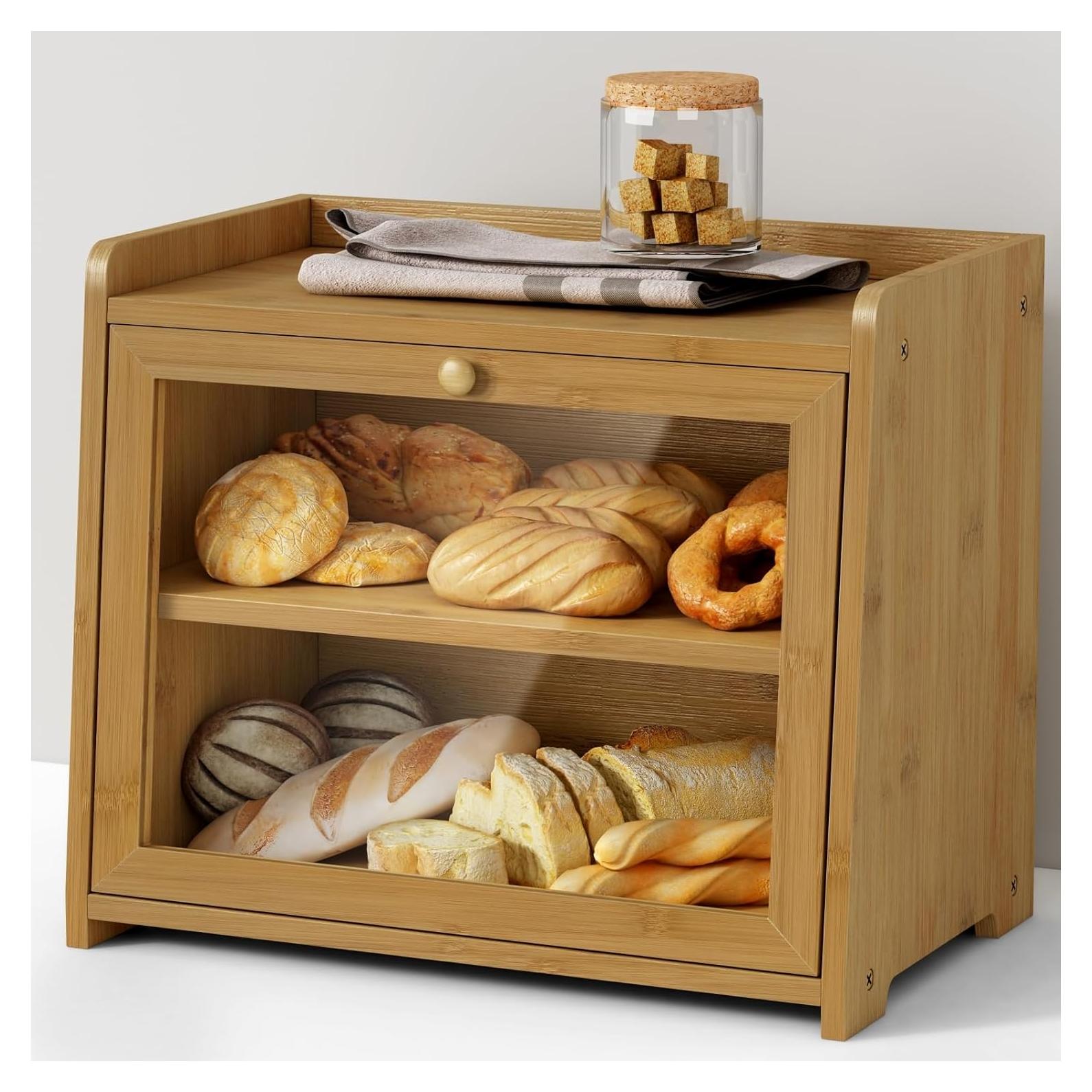 Caja de Pan de Bambú Goozii Grande 2 Niveles Natural