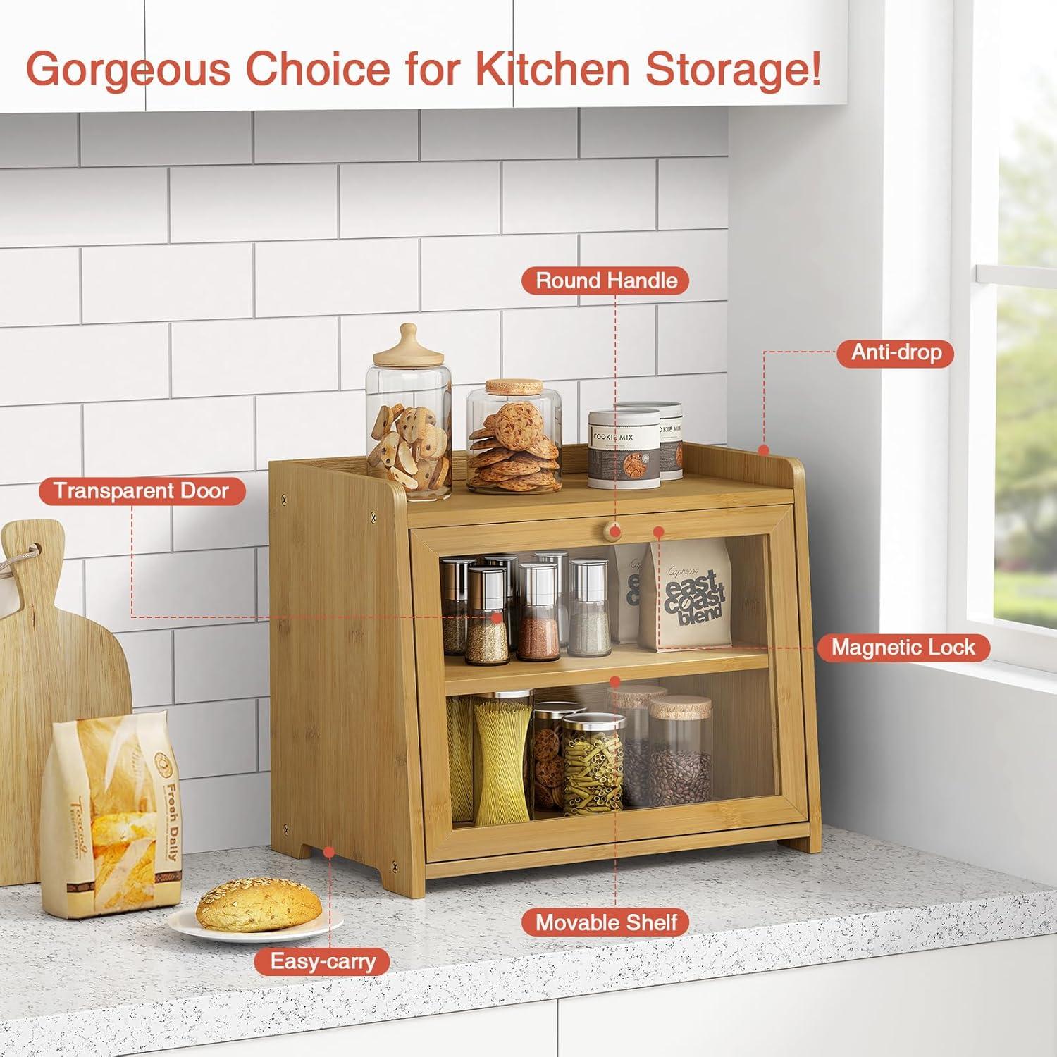 Caja de Pan de Bambú Goozii Grande 2 Niveles Natural