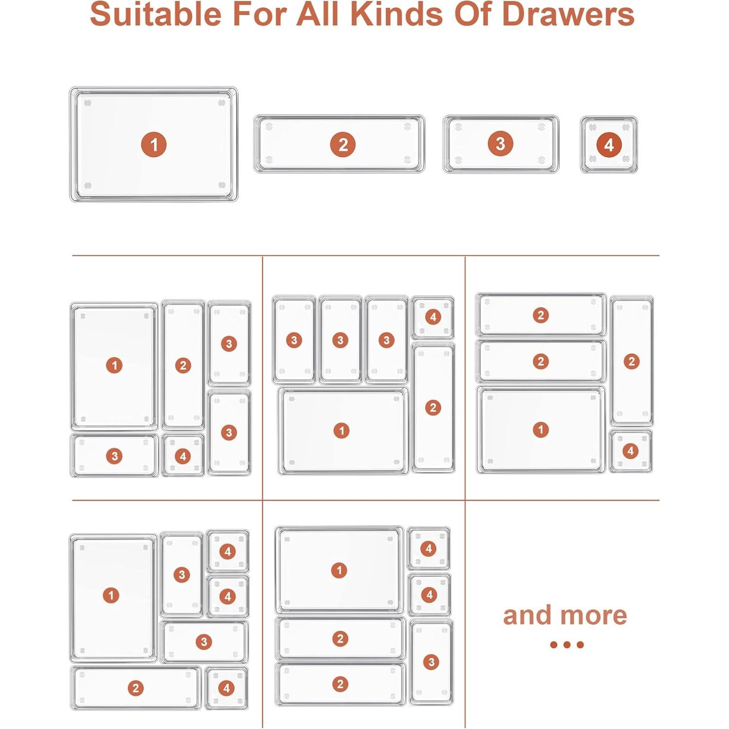 Organizador de Cajones SMARTAKE 22 Piezas Antideslizante Transparente