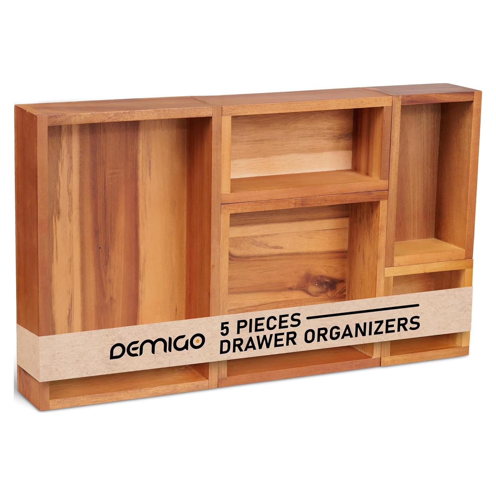Conjunto de 5 Organizadores de Cajones Demigo de Madera de Acacia