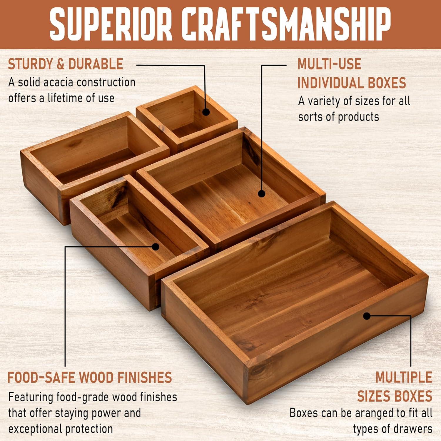 Conjunto de 5 Organizadores de Cajones Demigo de Madera de Acacia