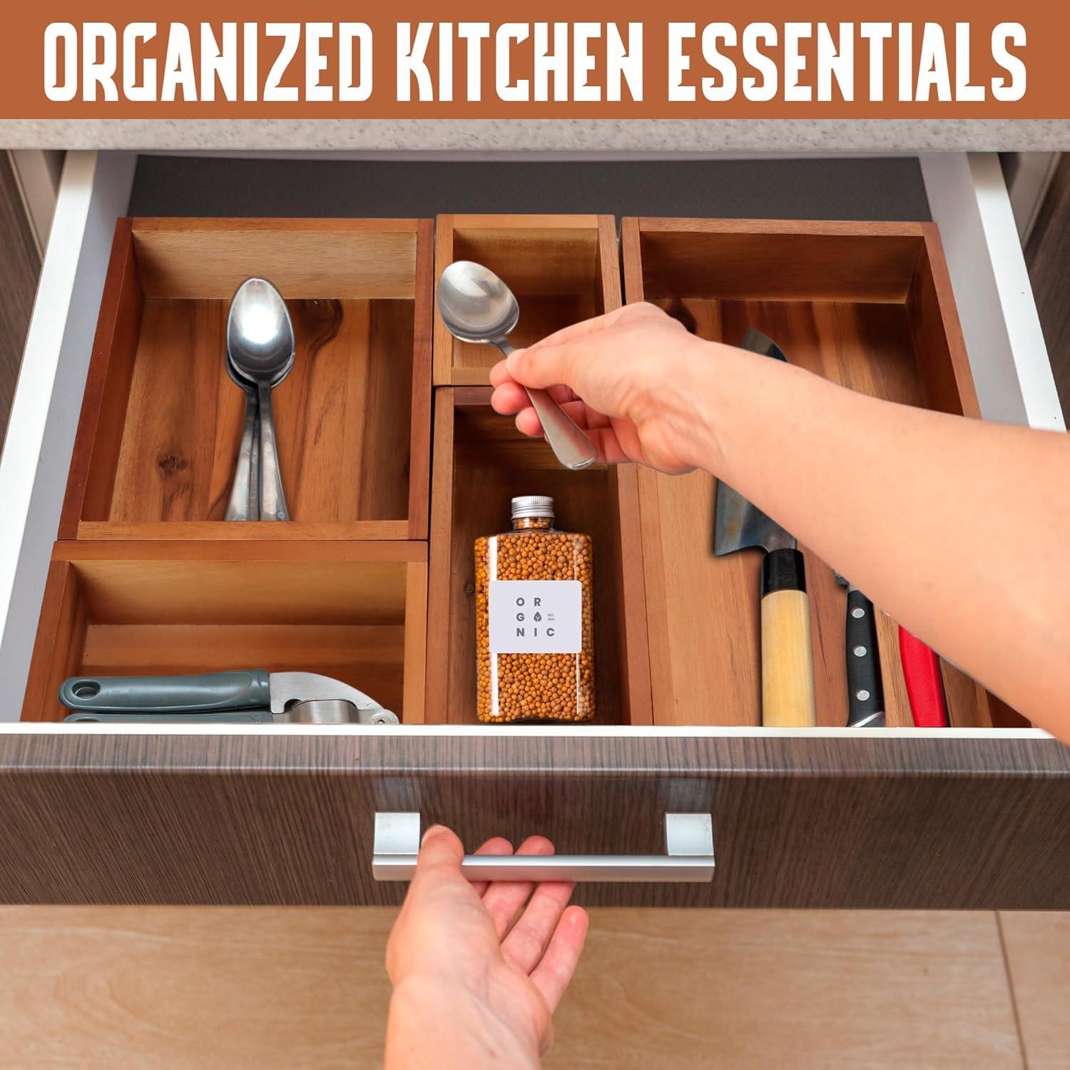 Conjunto de 5 Organizadores de Cajones Demigo de Madera de Acacia