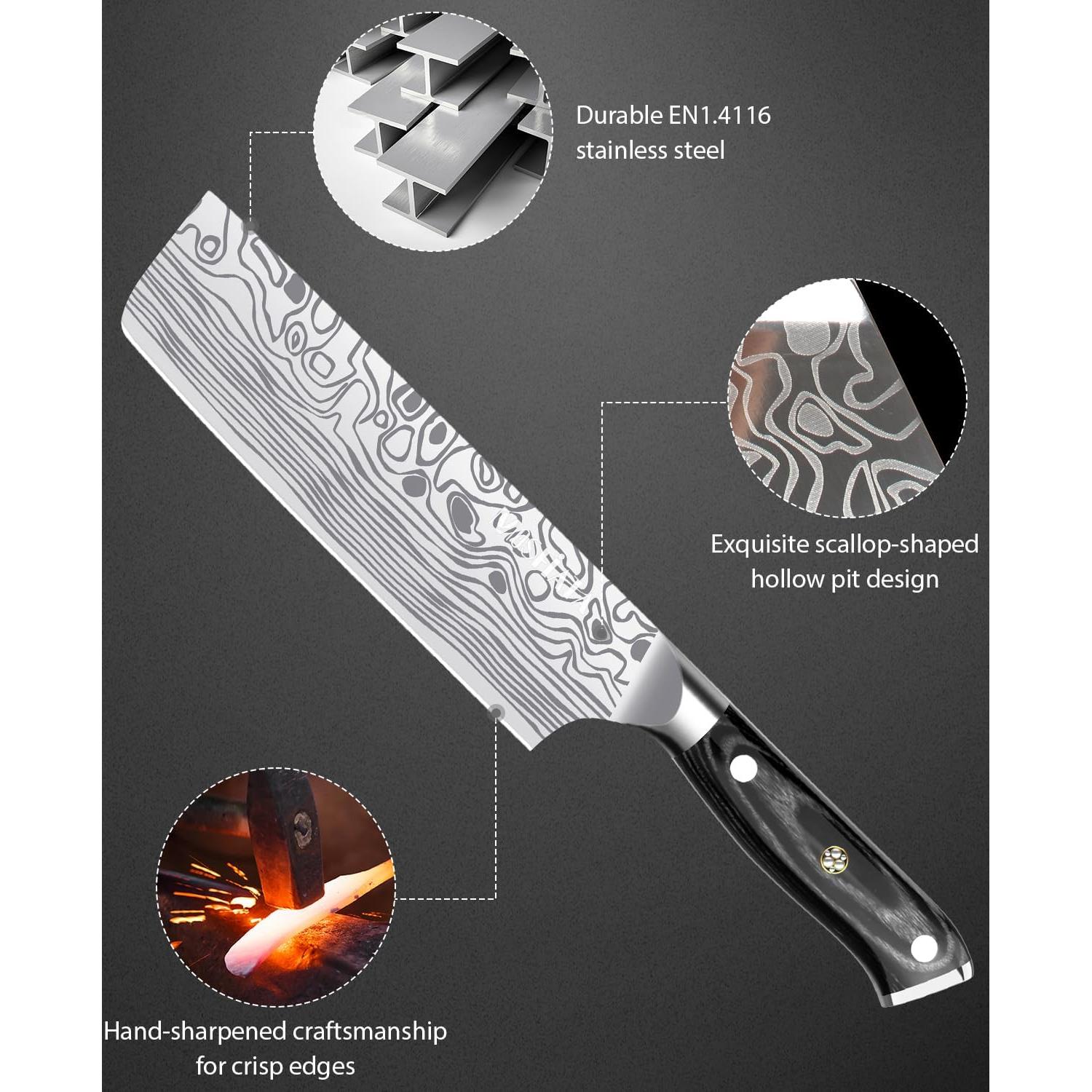 Cuchillo Nakiri 7" MOSFiATA Acero Inoxidable Alto Carbono