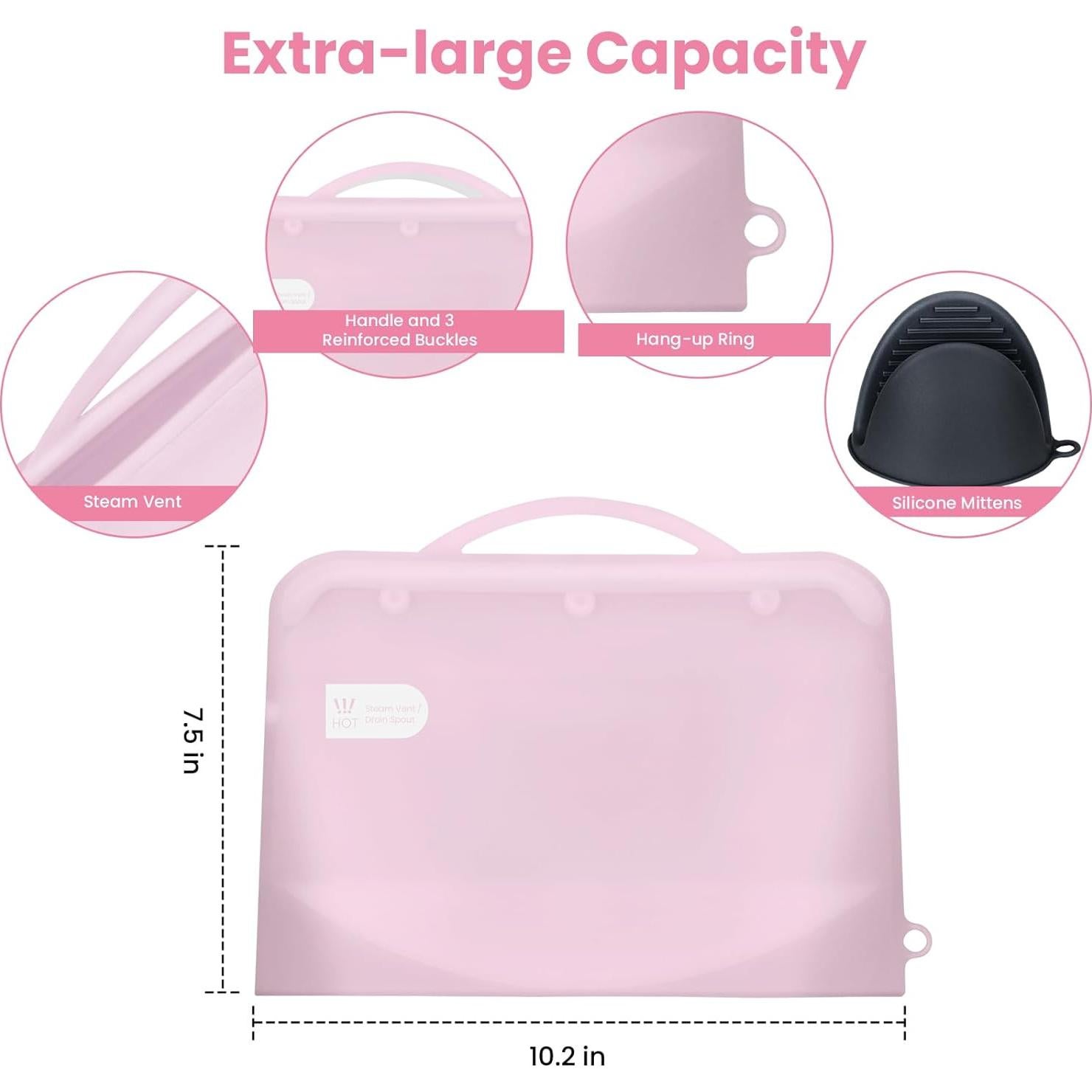 Bolsa de Esterilización de Silicona Rosa para Microondas - 2PC