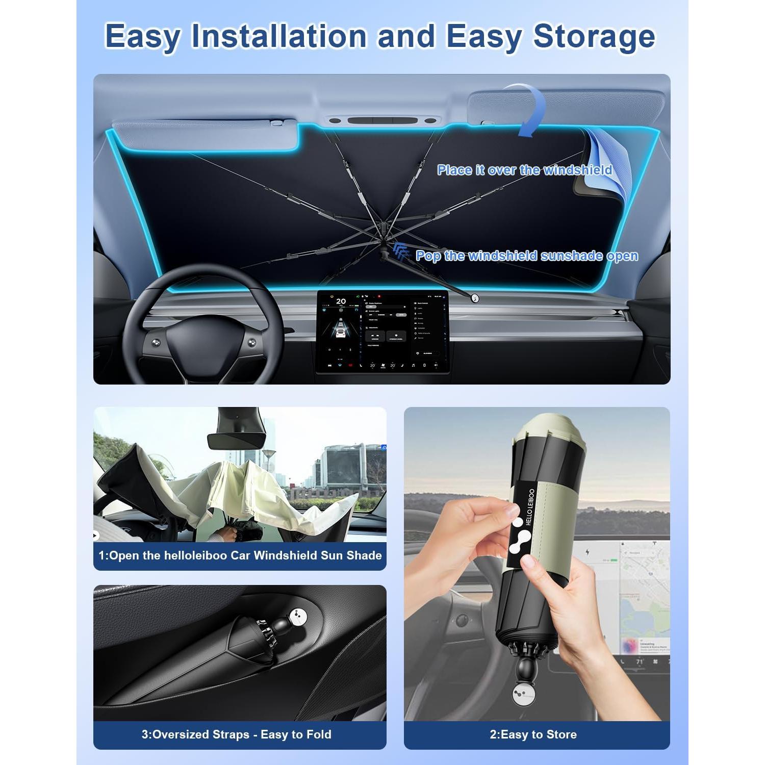 Sombra de Sol para Parabrisas de Coche helloleiboo 135x76cm