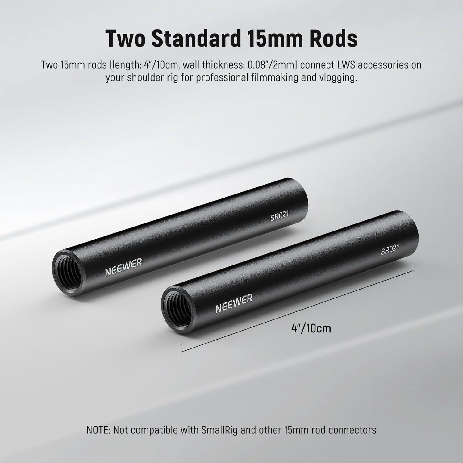 Varillas de Extensión NEEWER 15mm Aluminio 10cm Paquete de 2