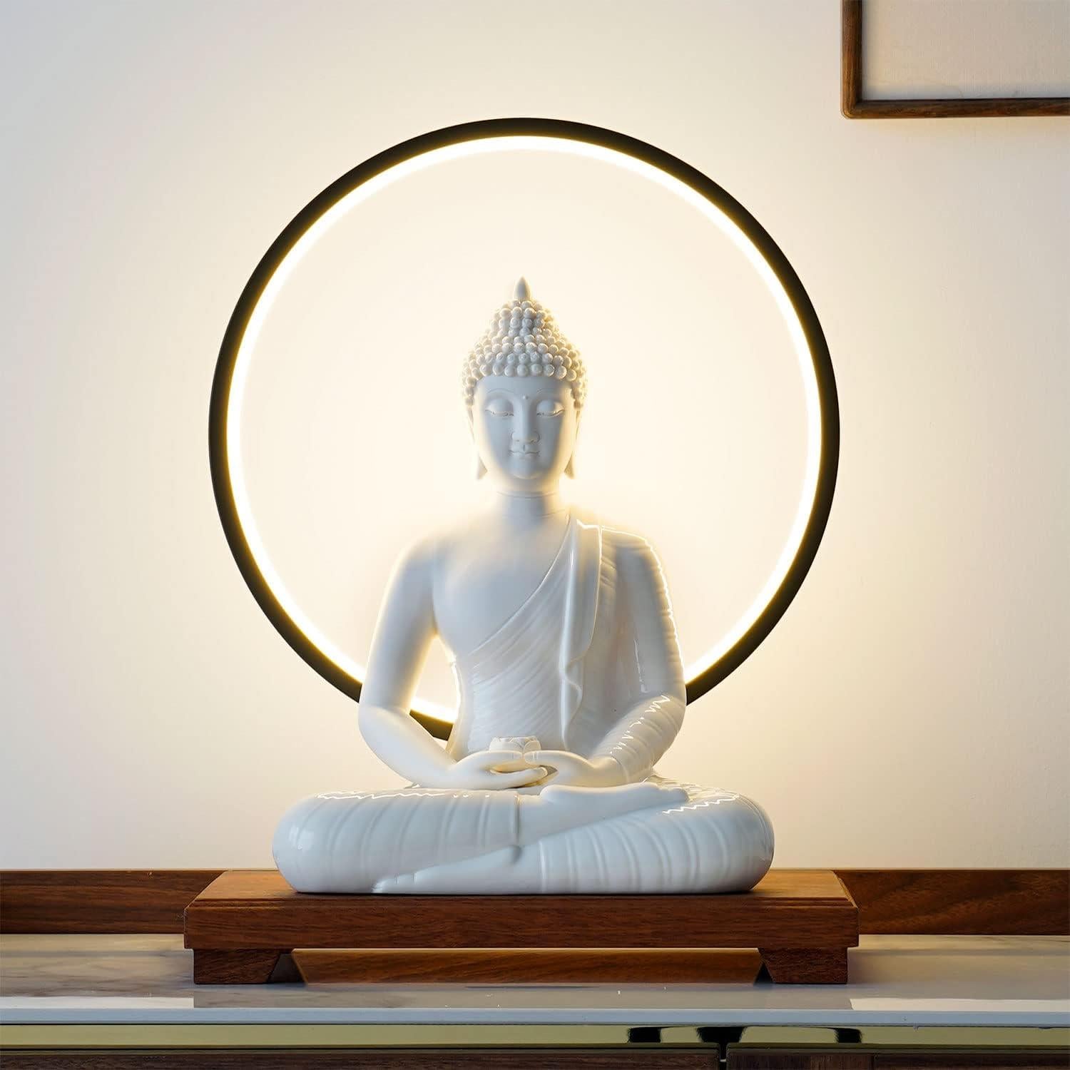 Estatua de Buda Cerámica 30.48 cm con Lámpara LED 40 cm Houlu