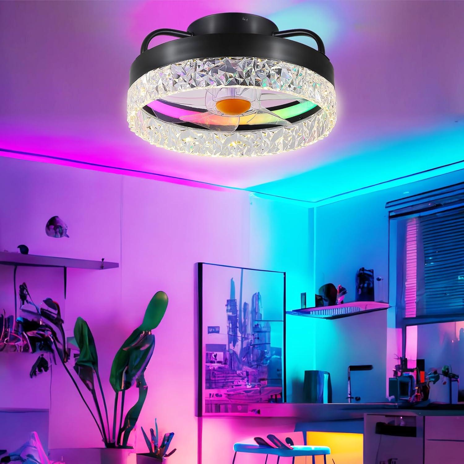 Ventilador de Techo BYKISTOK 33cm RGB con Luz LED y Control Remoto