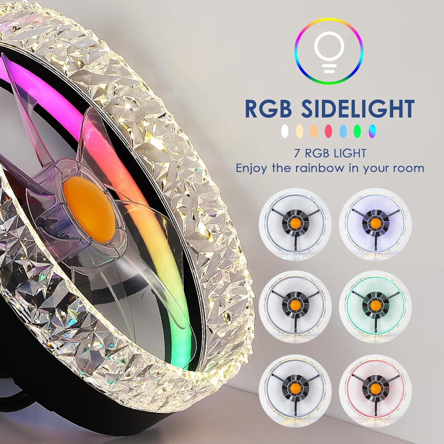 Ventilador de Techo BYKISTOK 33cm RGB con Luz LED y Control Remoto