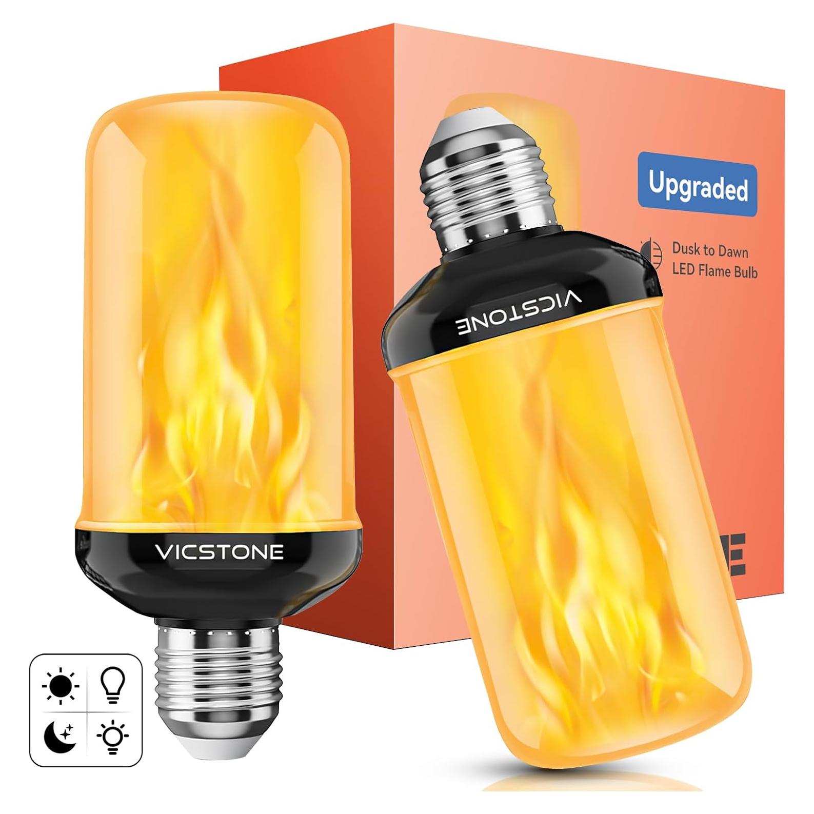 Bombillas LED de Llama Vicstone E26 Dusk to Dawn 2 Piezas