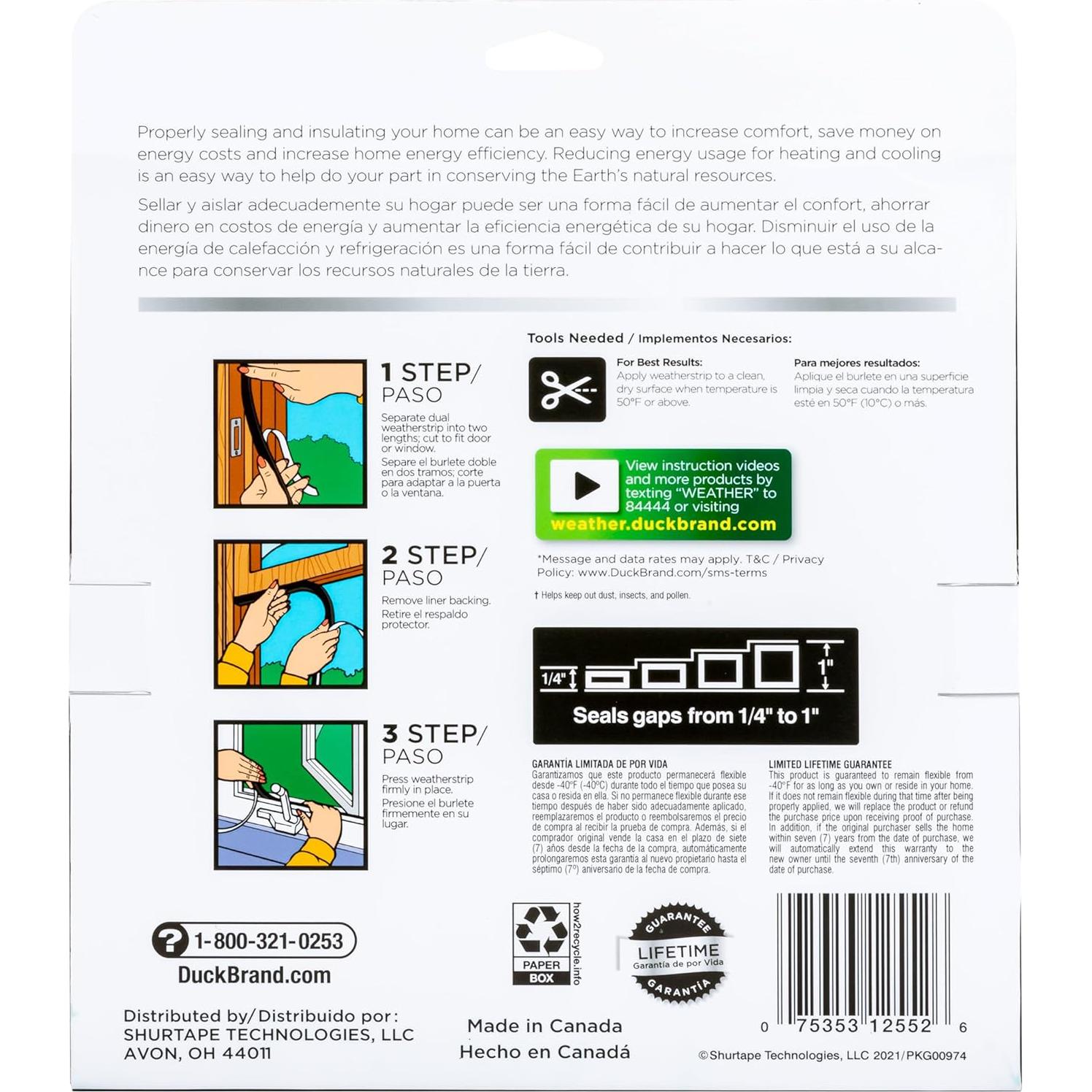 Espuma Expandible Duck Max Strength 1" x 0.25" x 3.96m Negro