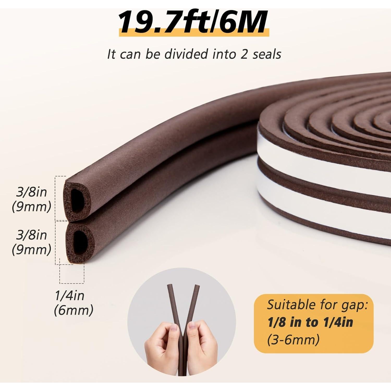 SUNMON Sello de Puerta D-Tipo Aislamiento Espuma 6m Marrón