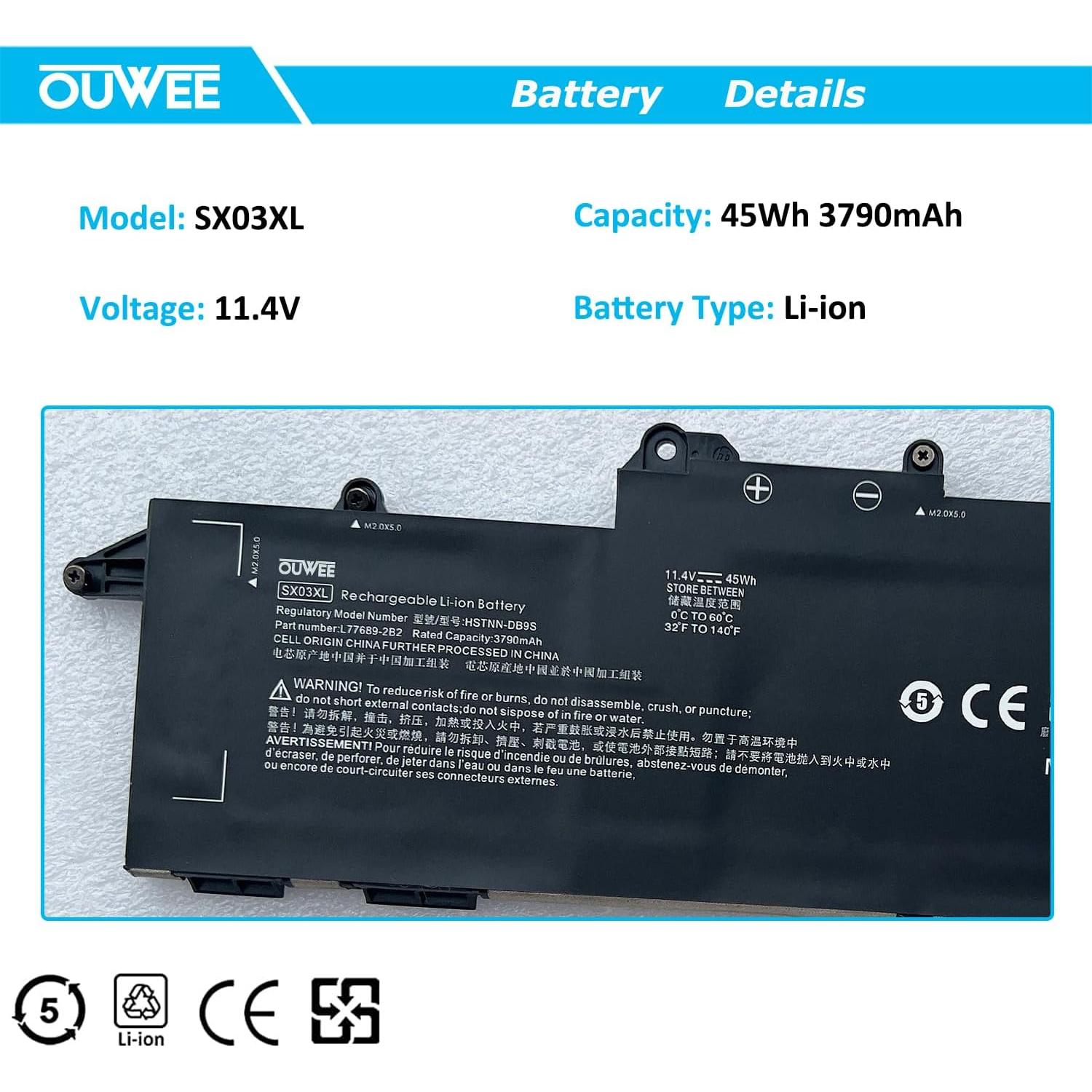 Batería Li-ion SX03XL 45Wh para HP ProBook x360 435 G7 G8