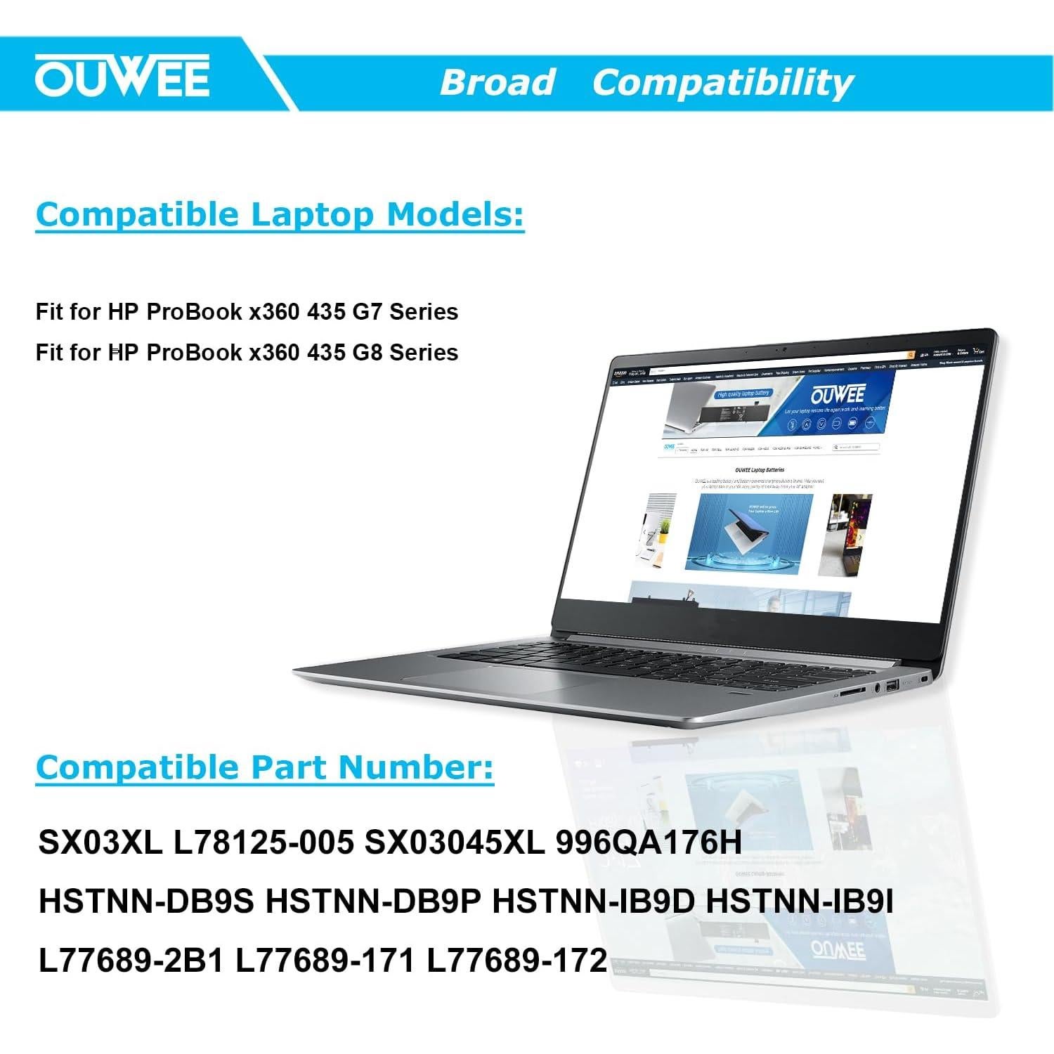 Batería Li-ion SX03XL 45Wh para HP ProBook x360 435 G7 G8
