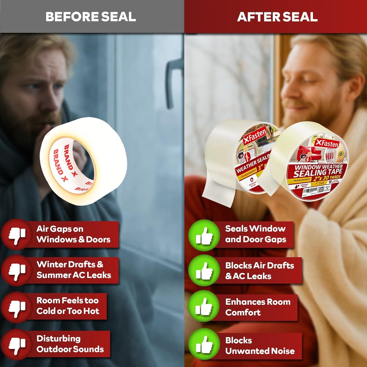 Cinta de Sellado de Ventanas XFasten 50.8mm x 27.43m Transparente