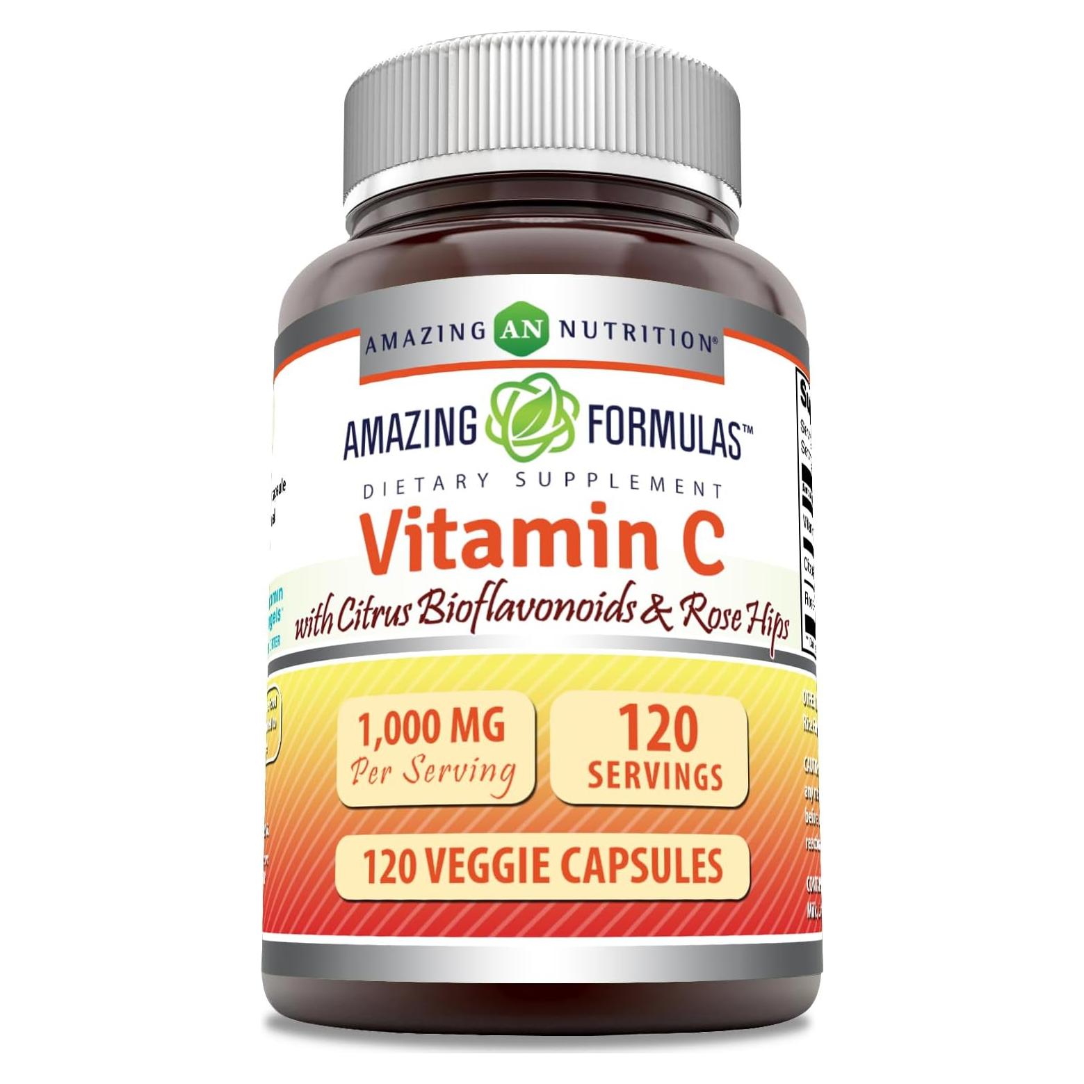 Suplemento de Vitamina C 1000 Mg con Rosa Mosqueta - 120 Cápsulas Vegetales