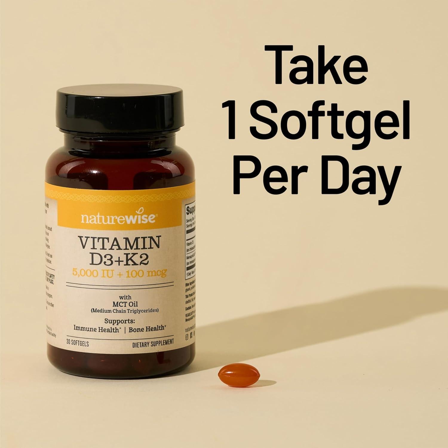 NatureWise Vitamina D3 5000UI + K2 100mcg Vegana - 30 Gelatinas