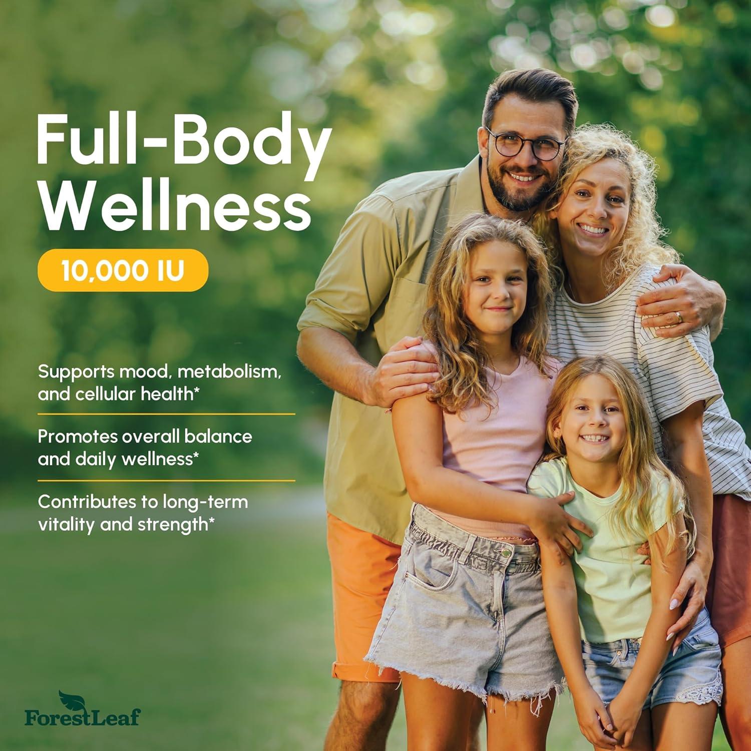 Vitamina D3 10,000 UI ForestLeaf - 180 Cápsulas Fáciles de Tragar