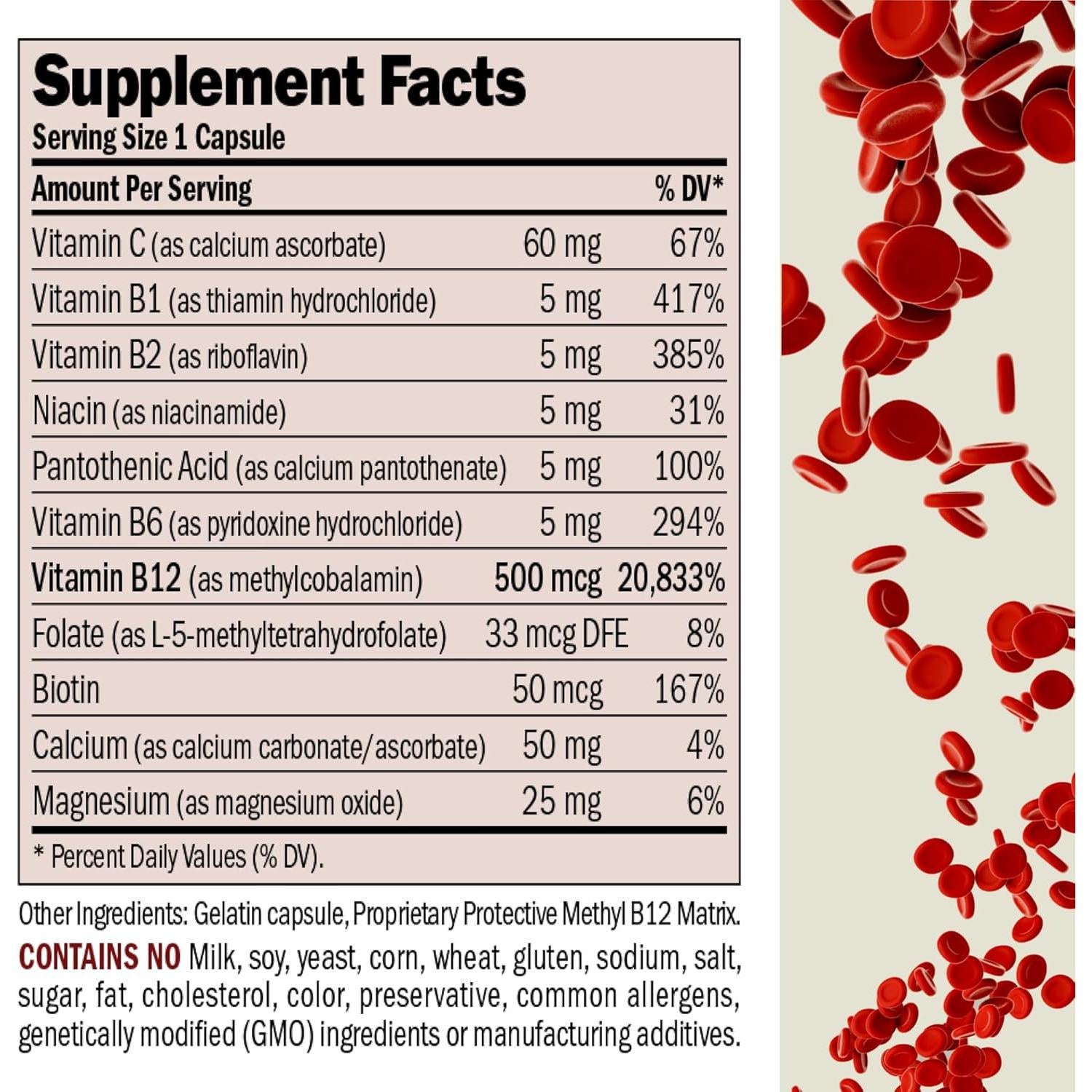 Vitamina B12 500 mcg Andrew Lessman 60 Cápsulas Methylcobalamin