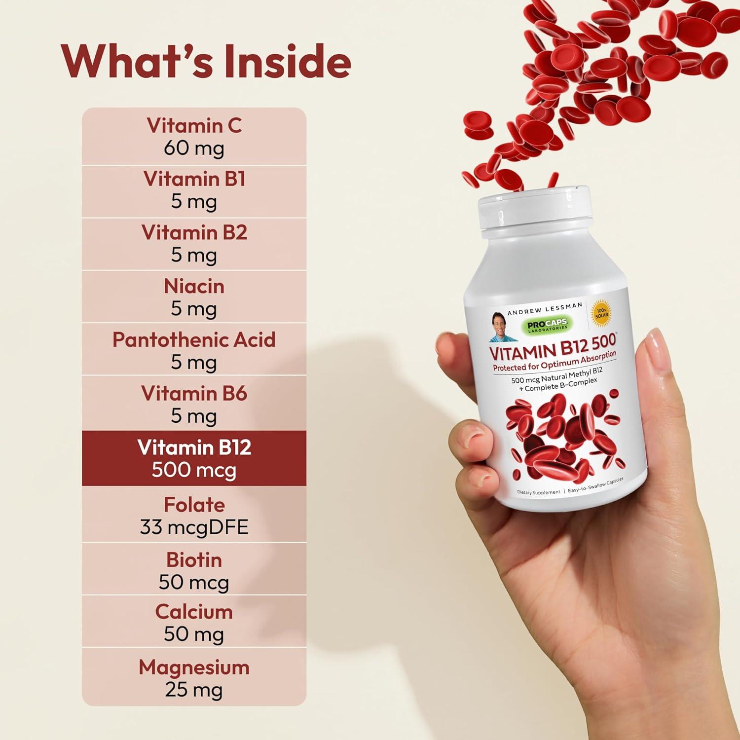 Vitamina B12 500 mcg Andrew Lessman 60 Cápsulas Methylcobalamin