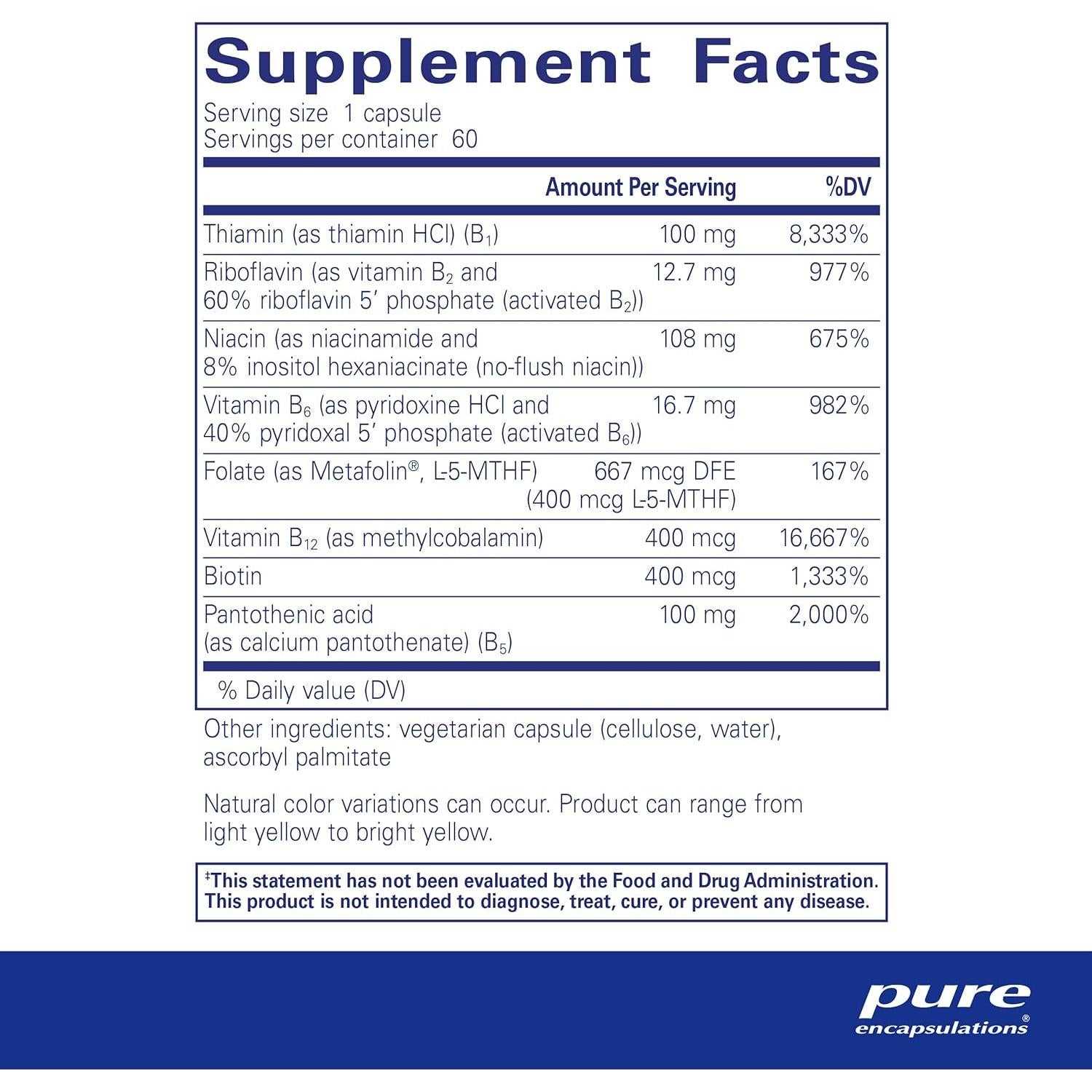 Suplemento de Vitaminas B Pure Encapsulations 60 Cápsulas