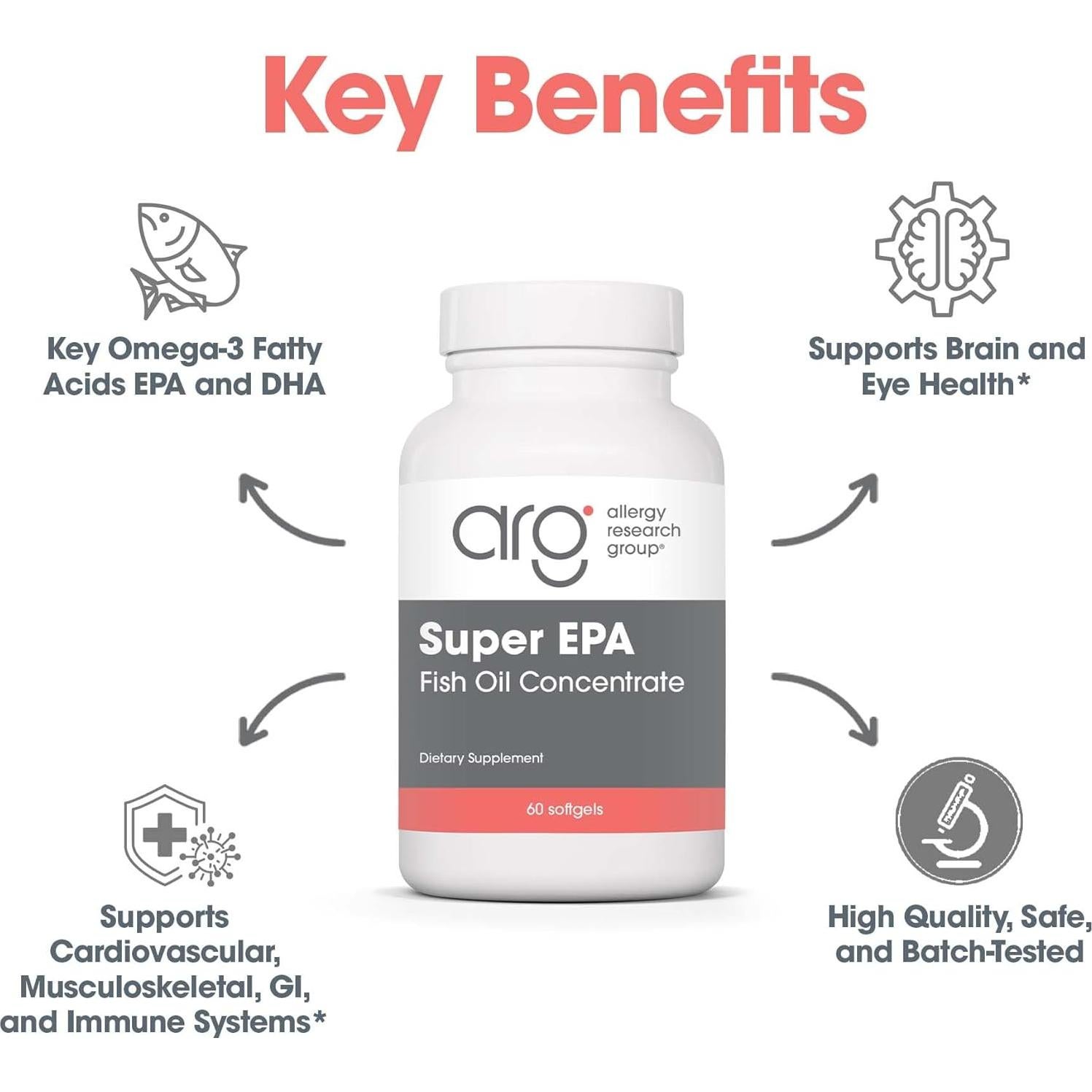 Suplemento Omega 3 Allergy Research Group Super EPA 60 Cápsulas