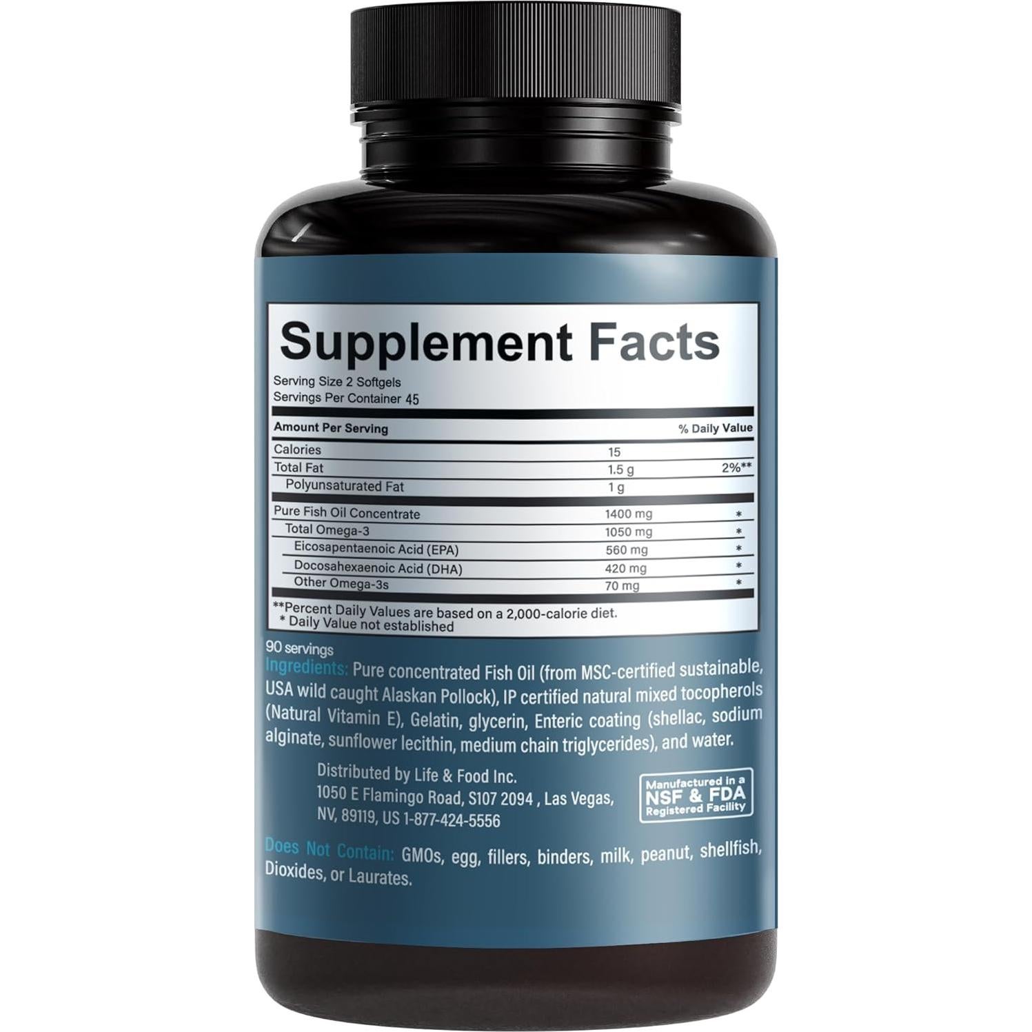 Omega-3 Supremo Aceite de Pescado Life & Food 1050 mg 90 Cápsulas