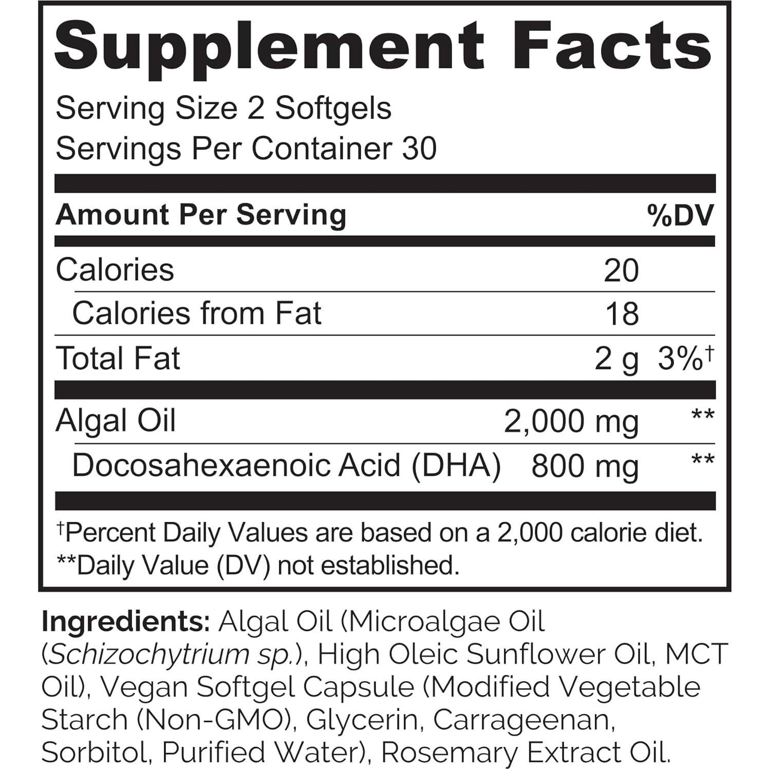 Suplemento DHA Vegano NATURELO - Omega 3 de Algas - 60 Cápsulas