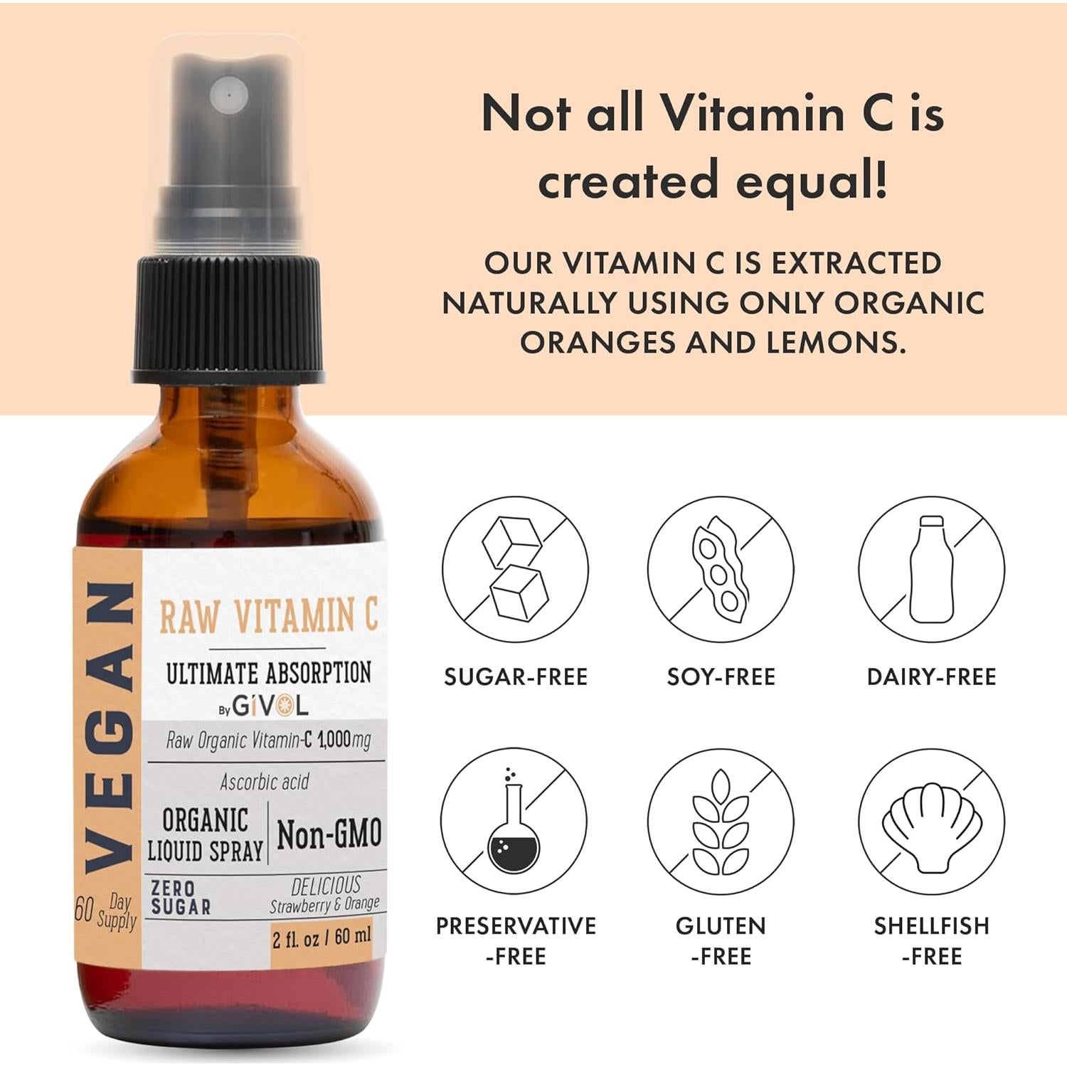 Spray de Vitamina C Givol 60ml - Absorción Rápida, Sabor Frutas