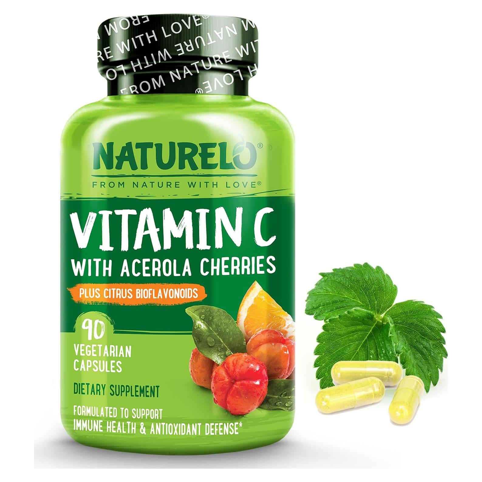 Vitamina C NATURELO 500 mg con Cereza Acerola - 90 Cápsulas Veganas