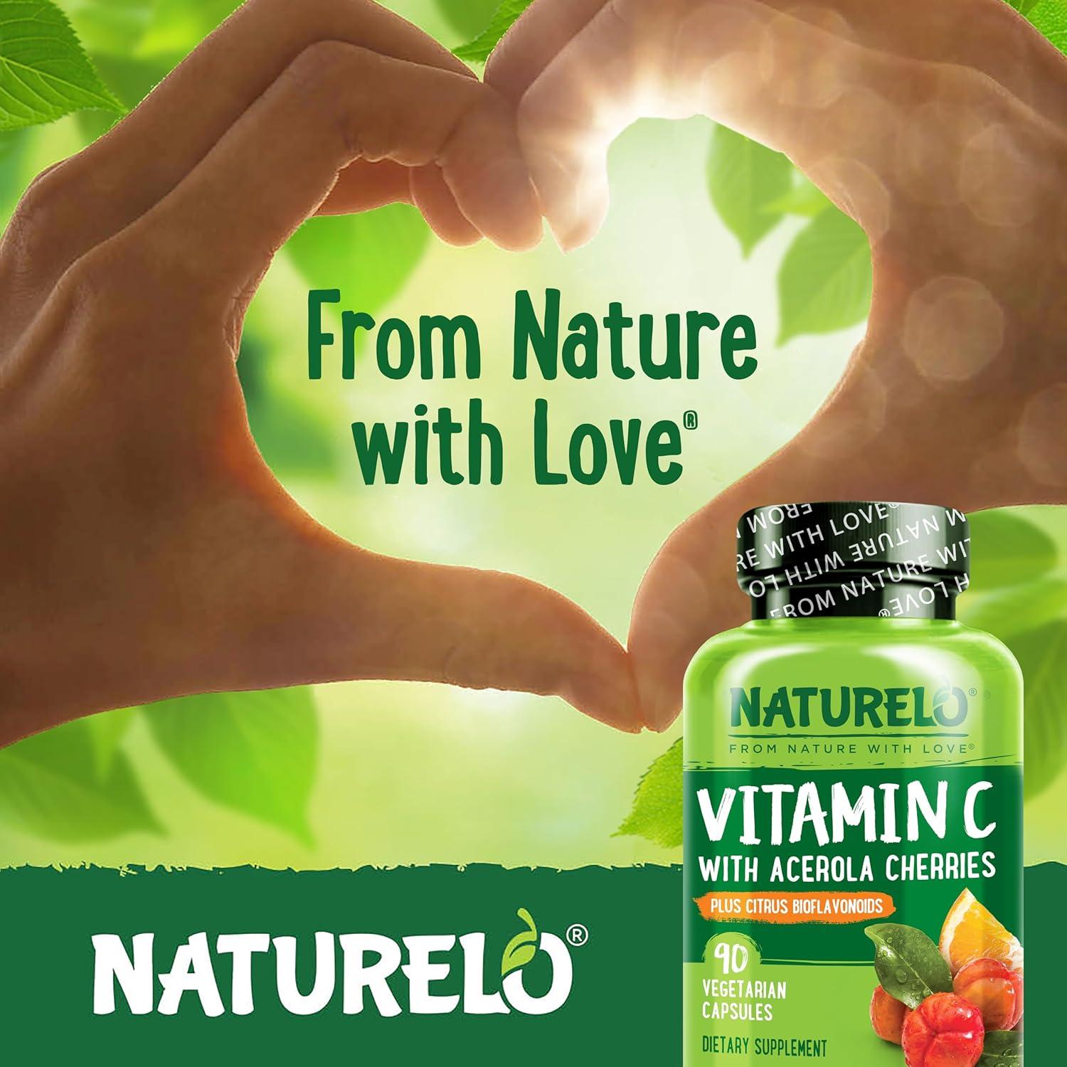 Vitamina C NATURELO 500 mg con Cereza Acerola - 90 Cápsulas Veganas