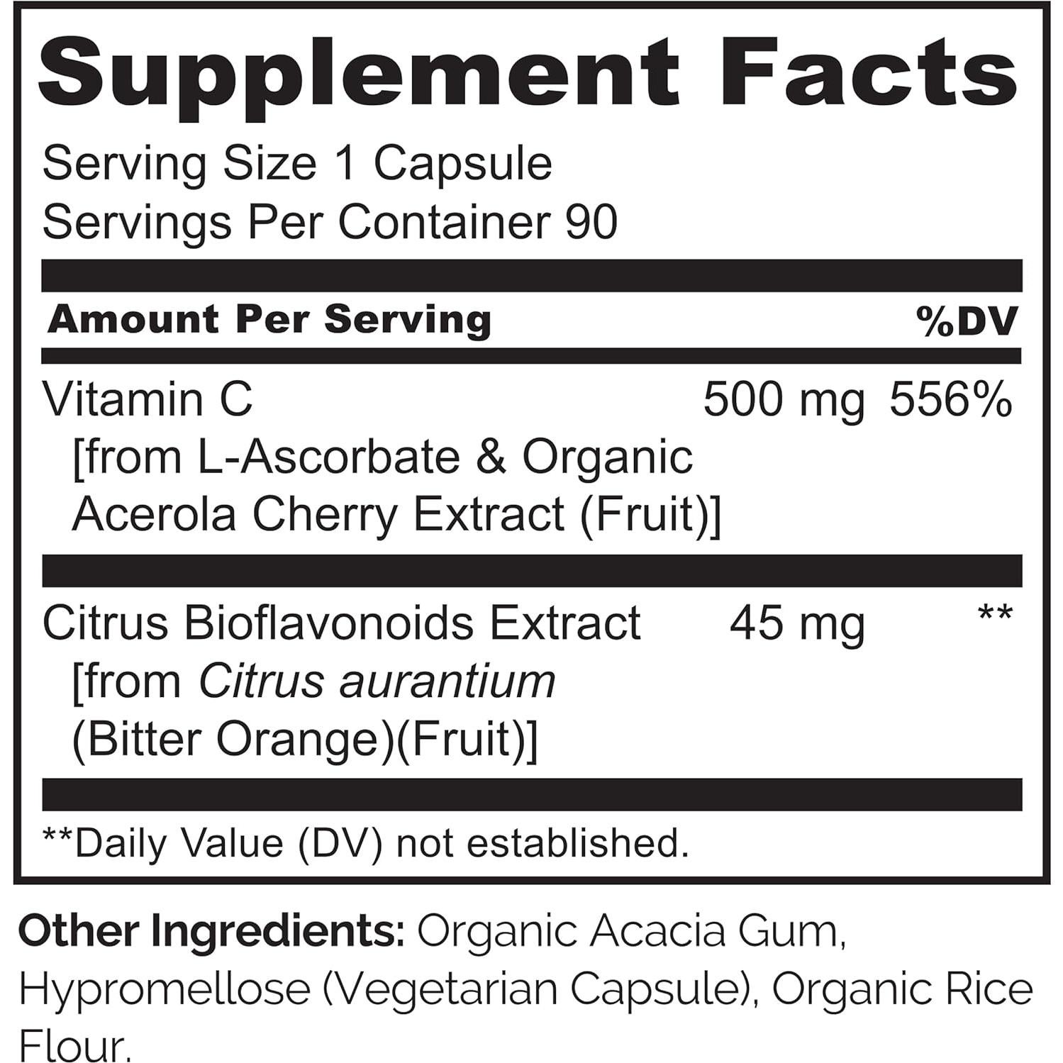 Vitamina C NATURELO 500 mg con Cereza Acerola - 90 Cápsulas Veganas