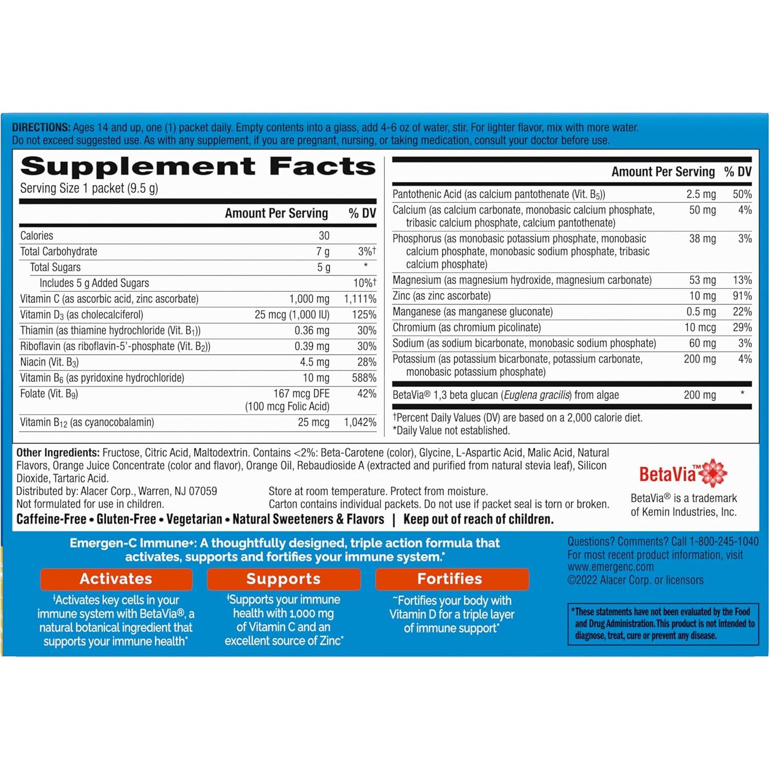 Emergen-C Inmunidad+ Acción Triple 30 Sobres Naranja 1000mg Vit C