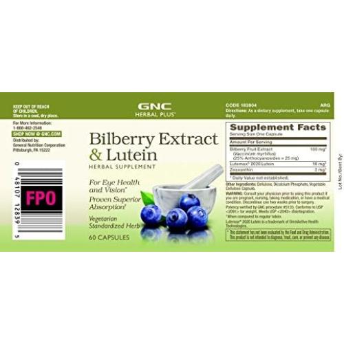Suplemento GNC Herbal Plus Arándano y Luteína 60 Porciones