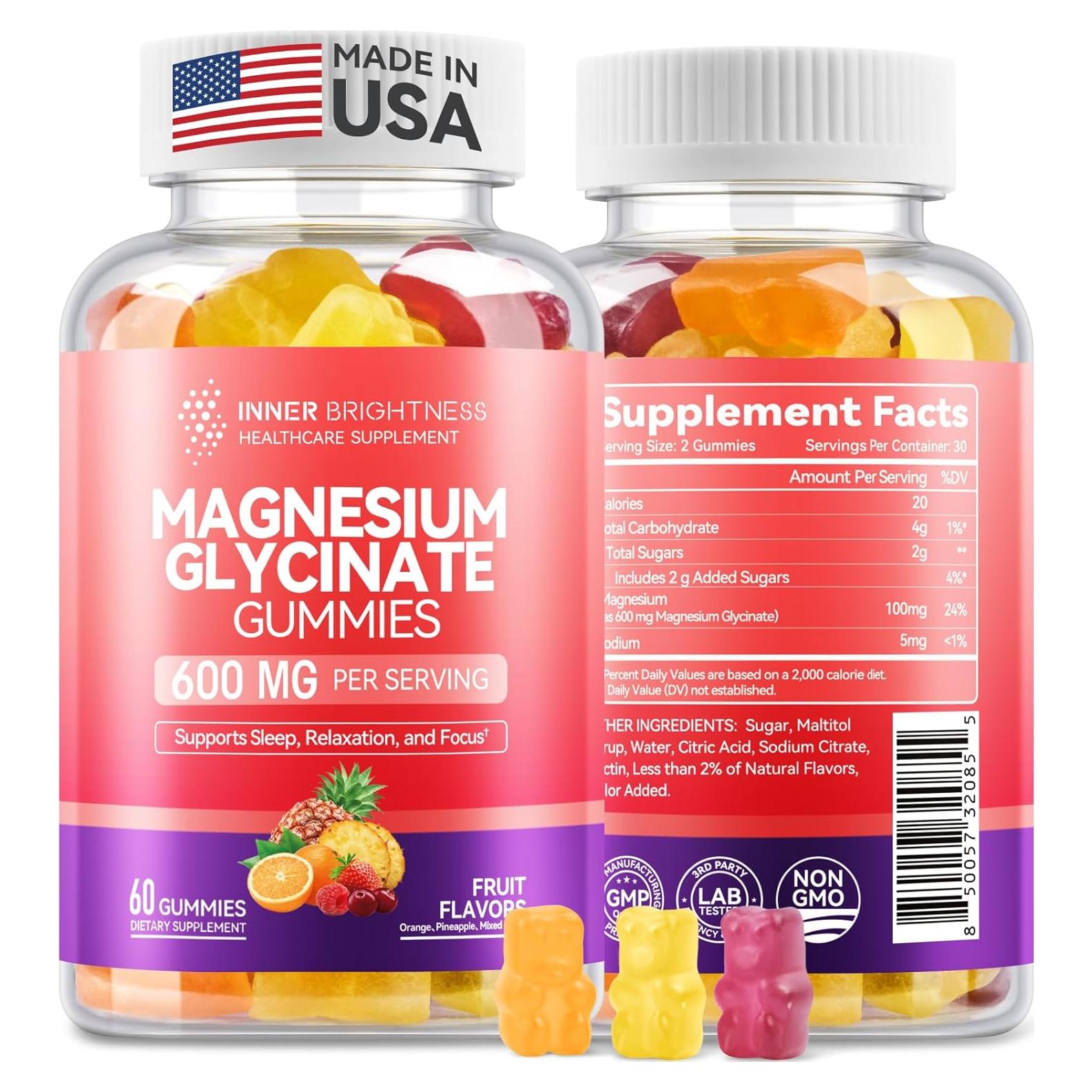 Gomitas de Glicinato de Magnesio Brillo Interior 600mg 60 Unidades