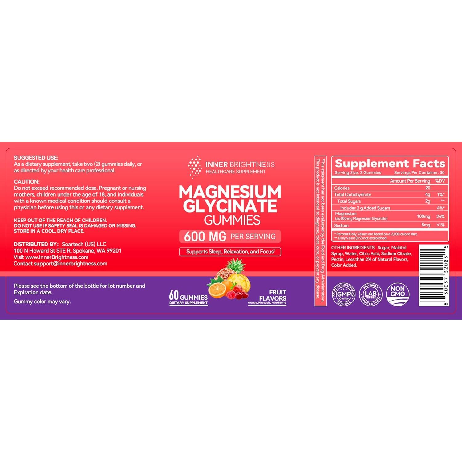 Gomitas de Glicinato de Magnesio Brillo Interior 600mg 60 Unidades