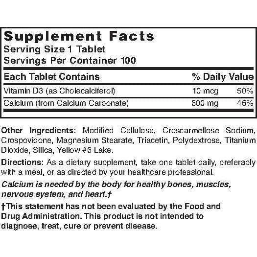 Carbonato de Calcio 600 mg con D3 400 UI Mezcla de la Naturaleza 100 Tabletas