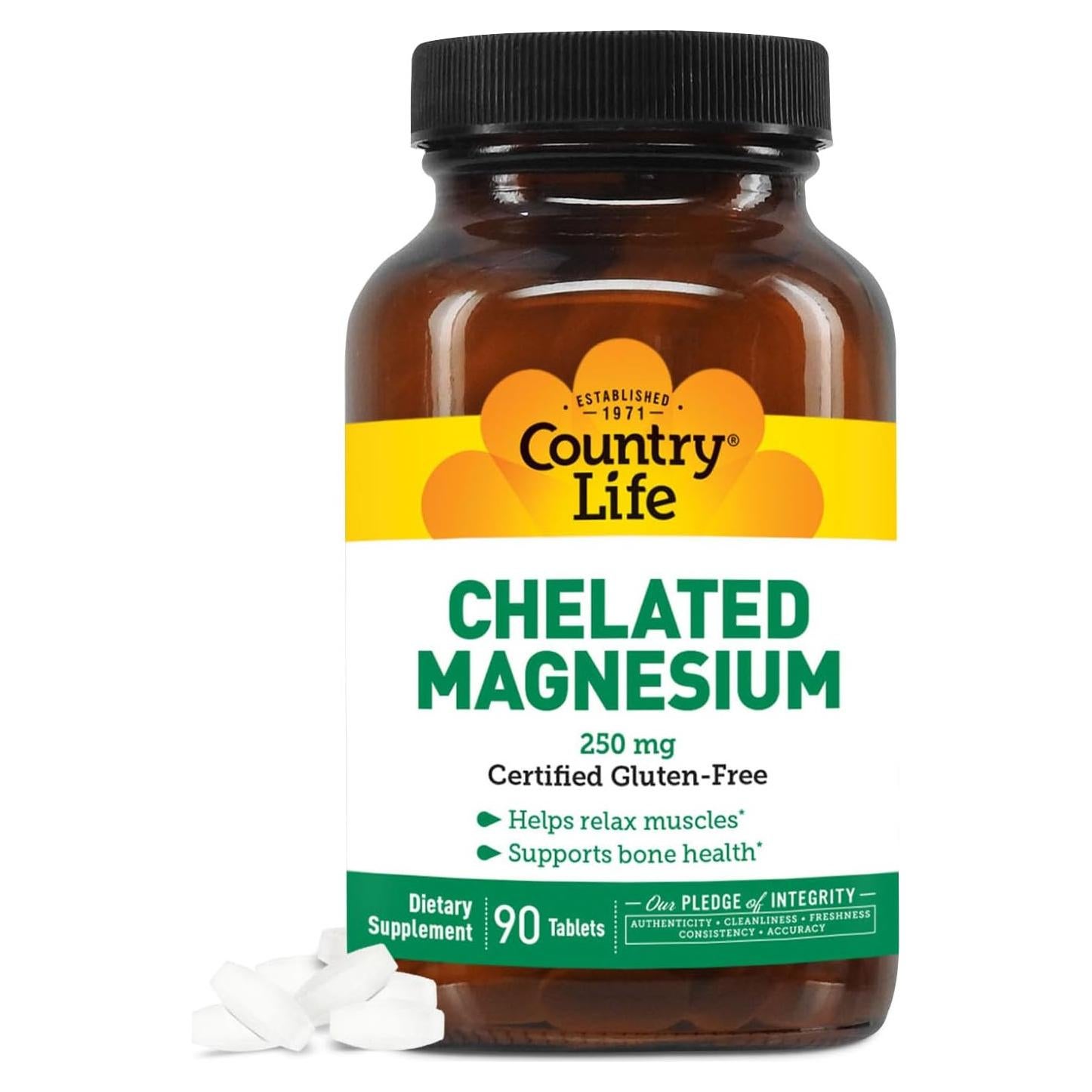 Suplemento de Magnesio Quelado Country Life 250mg 90 tabletas