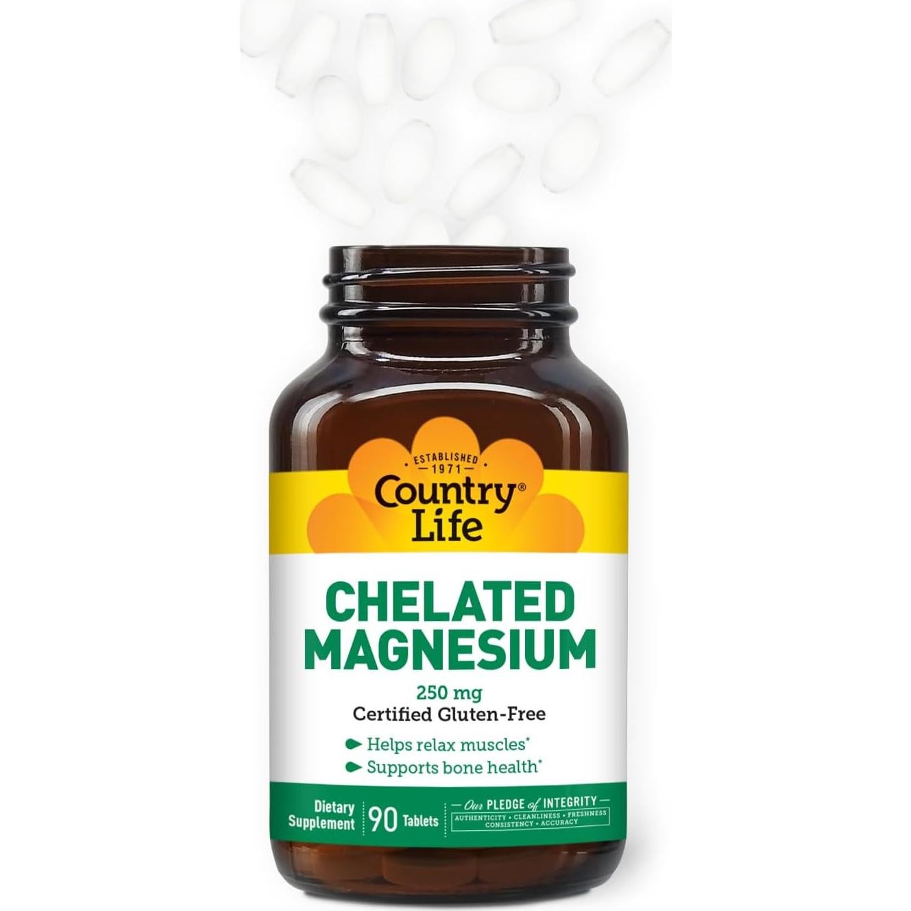 Suplemento de Magnesio Quelado Country Life 250mg 90 tabletas