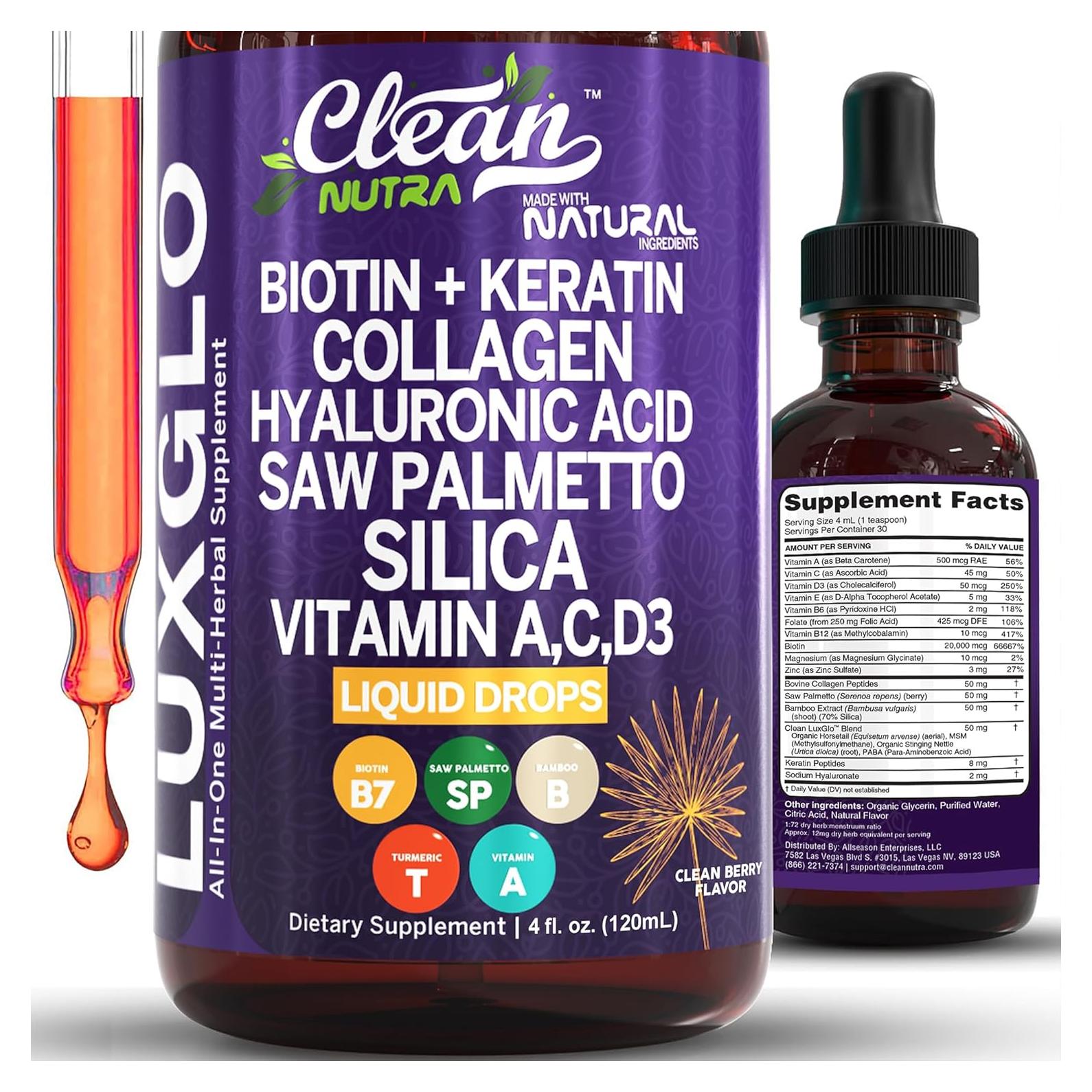 Gotas Líquidas de Biotina y Colágeno LuxGlo 45.4g