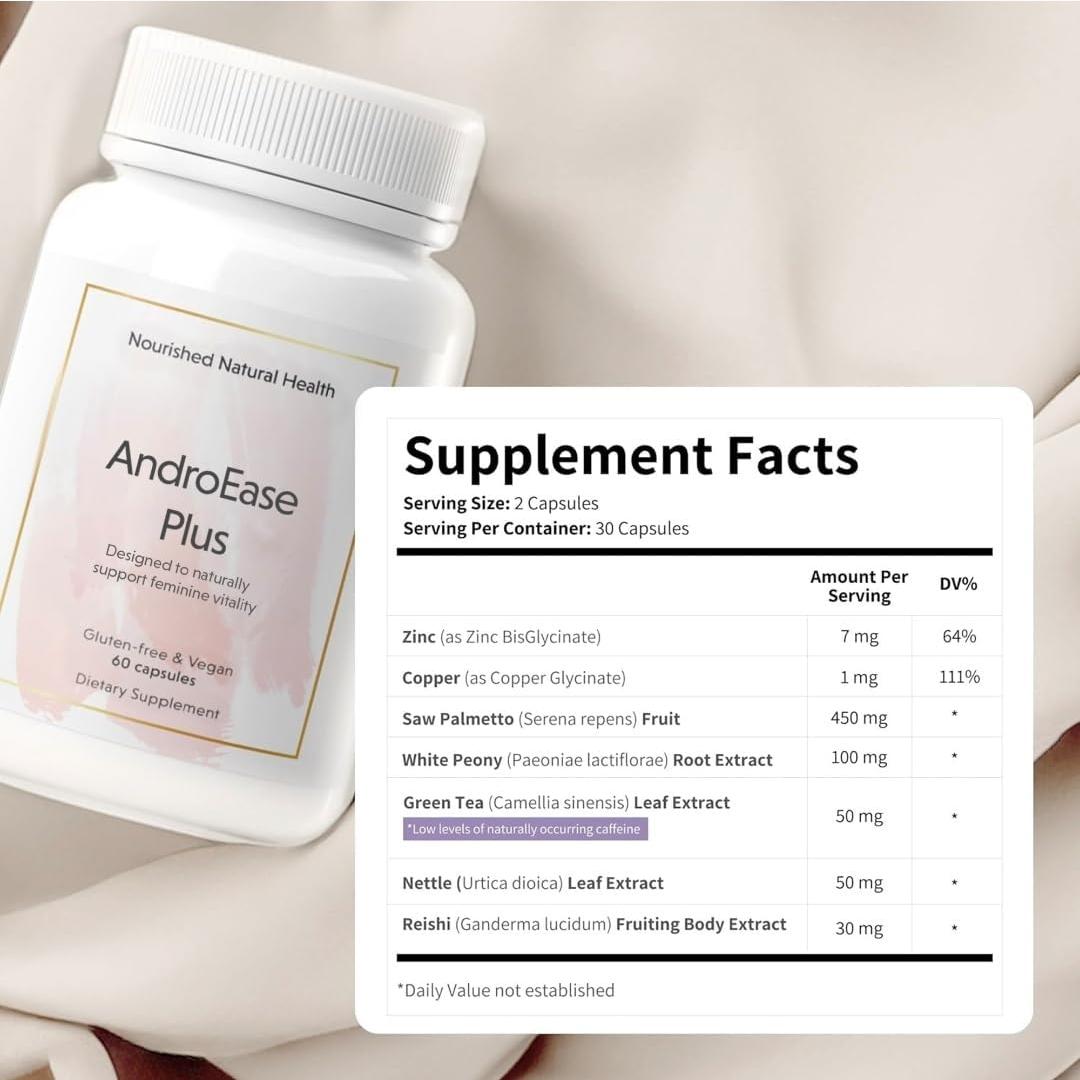 Suplemento Hormonal Vegano Nourished AndroEase Plus 30 Cápsulas
