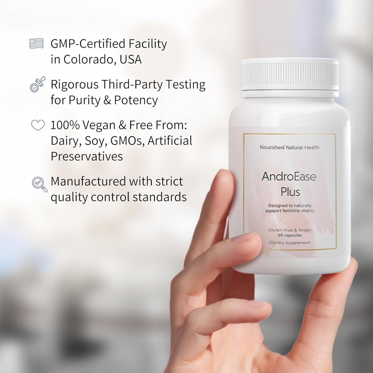 Suplemento Hormonal Vegano Nourished AndroEase Plus 30 Cápsulas