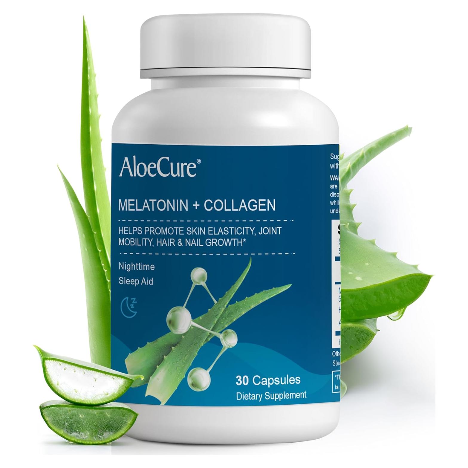 AloeCure Melatonina y Colágeno Orgánico - 30 Cápsulas