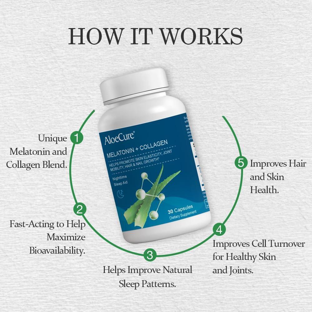 AloeCure Melatonina y Colágeno Orgánico - 30 Cápsulas